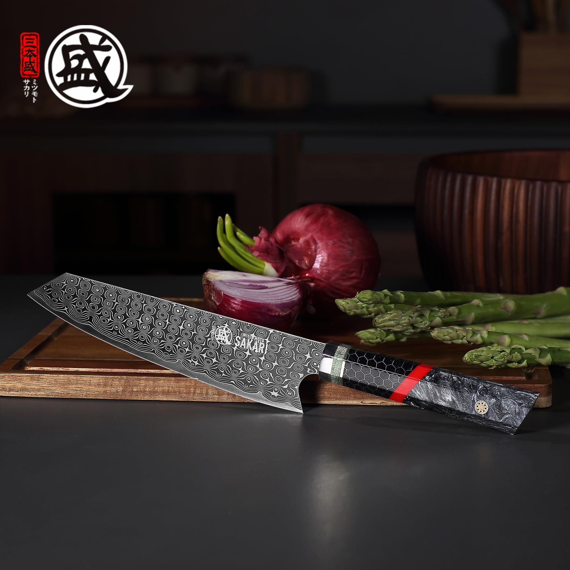MITSUMOTO SAKARI Cuchillo Kiritsuke Japonés, 20 cm Cuchillos Cocina Damasco