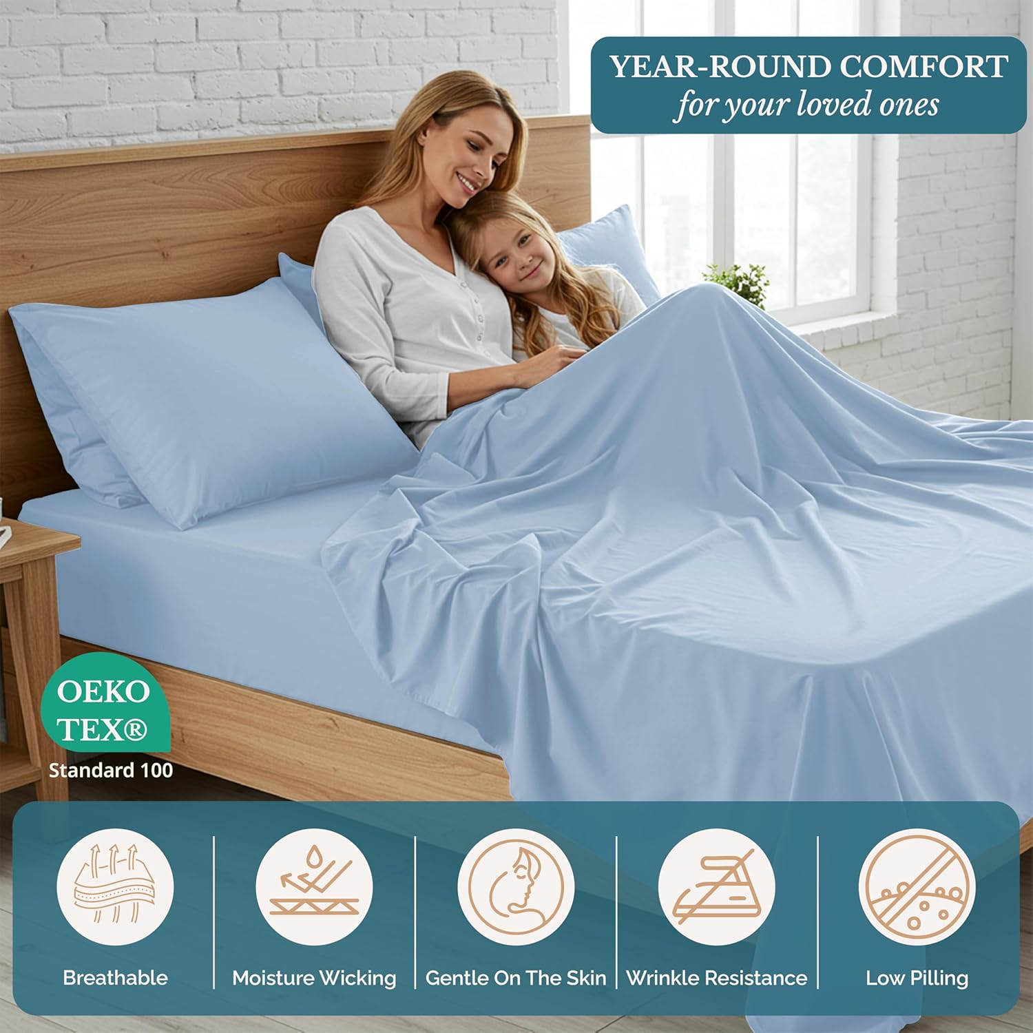 Casa Platino King Size Bedsheets – 4 Piece Set, Ultra Soft & Breathable Microfiber Bedding, Pre-Washed Brushed Microfiber, Deep Pocket King Sheet Set, Fits Mattress up to 15" Deep - French Blue - Image 5