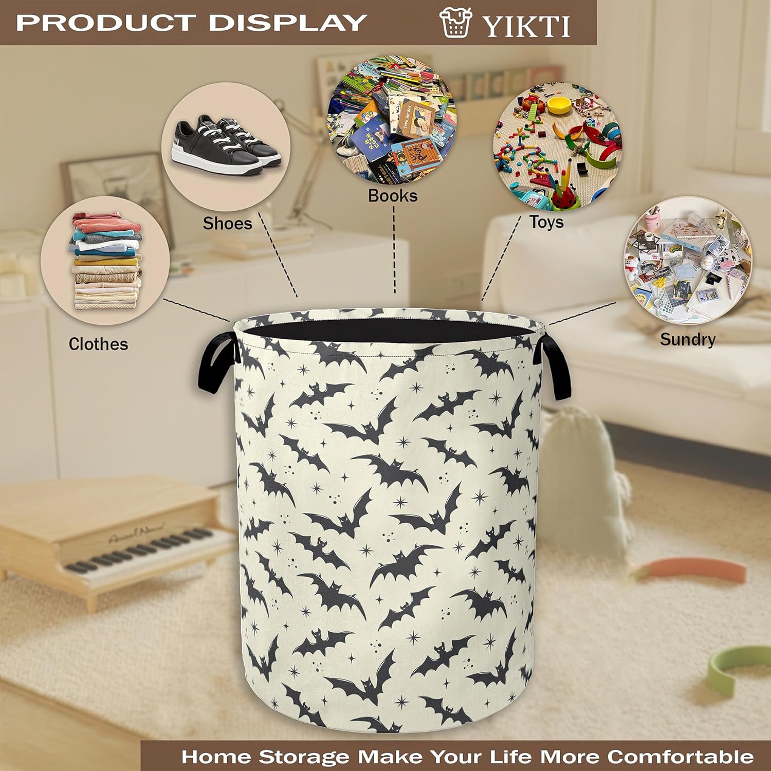 Gothic Bats Laundry Hamper,Halloween Collapsible Laundry Baskets,Waterproof Oxford Cloth Laundry Room Organization for Bedroom,Bathroom,Nursery,16x20 Inch