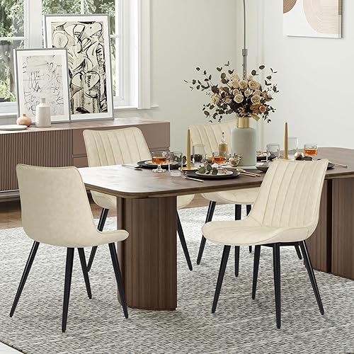 Miniatura 7 de ECOTOUGE Juego de 4 sillas de comedor, cómodas sillas de cocina de piel sintética con patas de metal, sillas modernas de mediados de siglo para