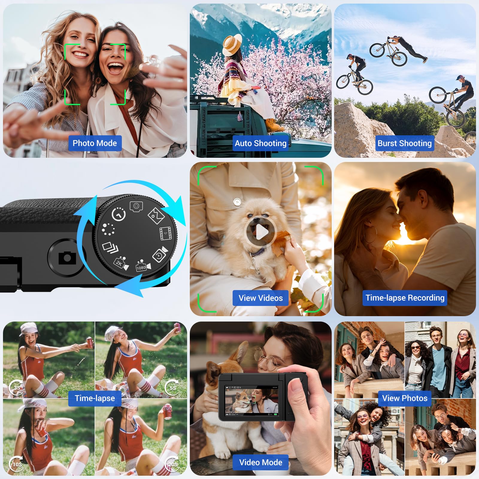 Appareil Photo Numérique 4K 64MP Wevoor Compact 32GB Écran Rabattable 180° 18x Zoom Numérique 2000mAh Batterie Noir