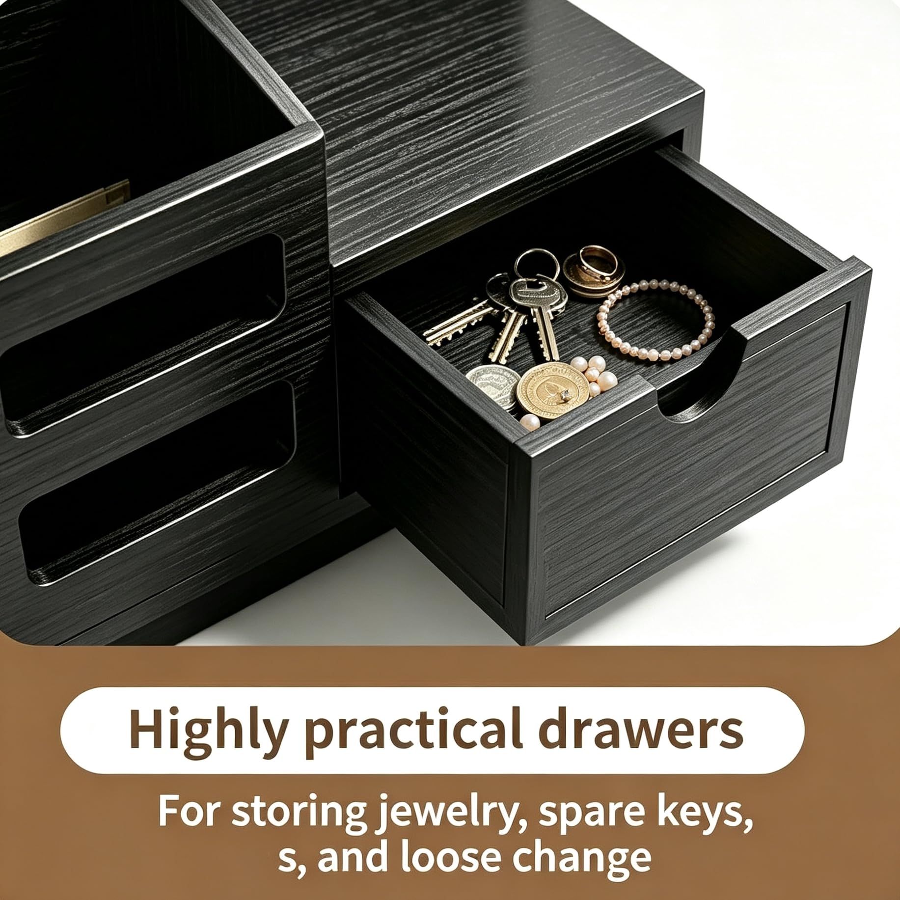 Black Key Holder Wall Mount with Drawer & Mail Slot -3