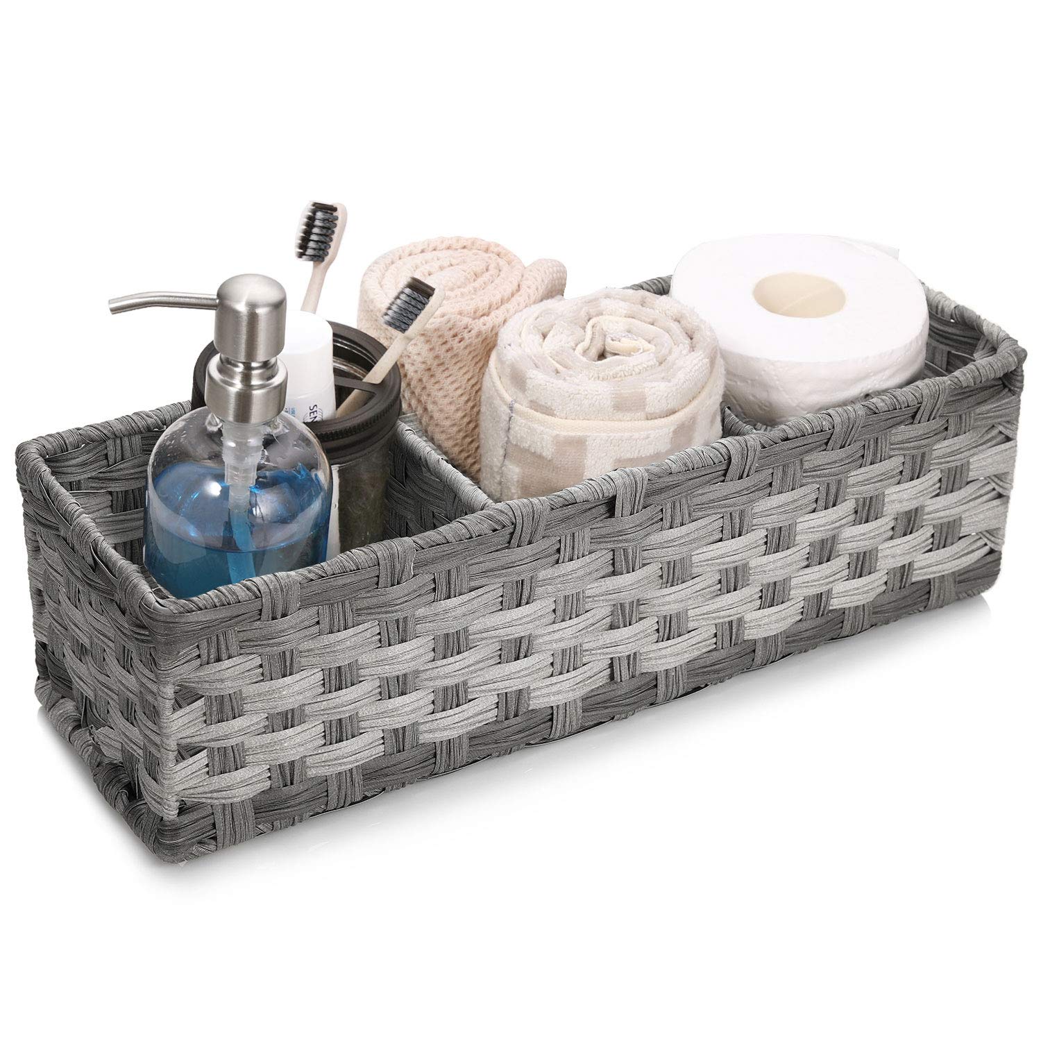[Larger Compartments] Toilet Tank Topper Paper Basket Tank Tray Split