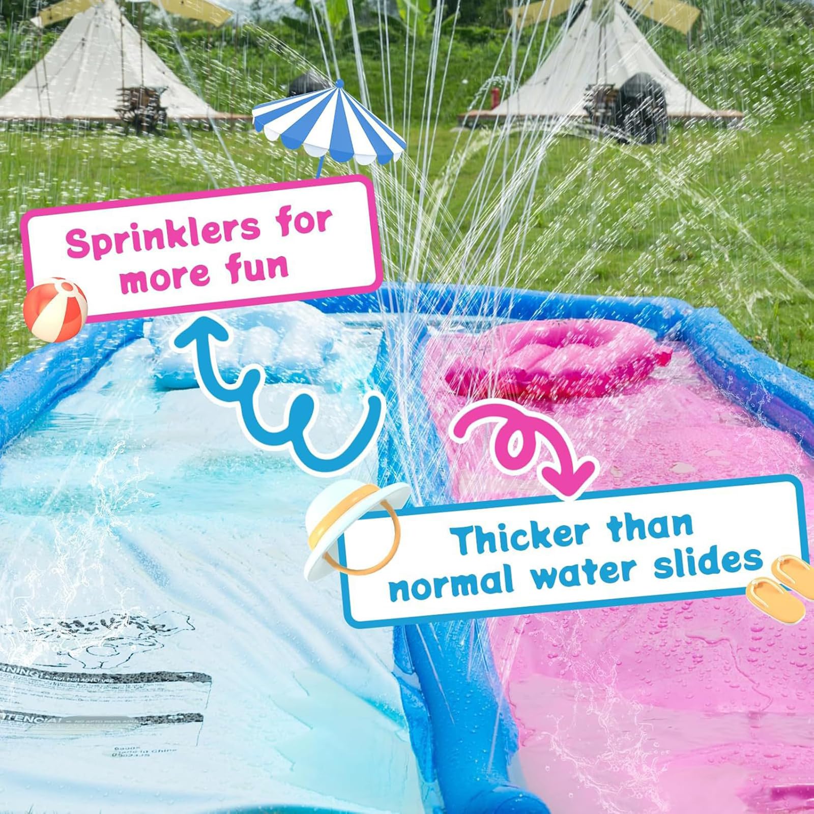 Scivolo Acquatico Extra Lungo da 6.1m, per Esterni Cortile Prato, Doppio Scivolo Resistente con Irrigatore per Bambini Ragazzi E Adulti, 2 Bodyboard Gonfiabili