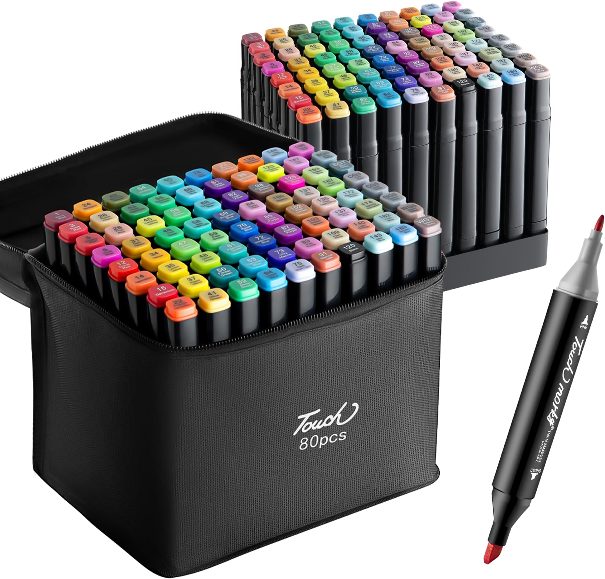 Amazon Shuttle Art 油性マーカー カラーペン マーカーセット アートマーカー 細字 48色 速乾 耐水 スケッチブック 収納ケース付き 子供用 塗り絵 マークチェック