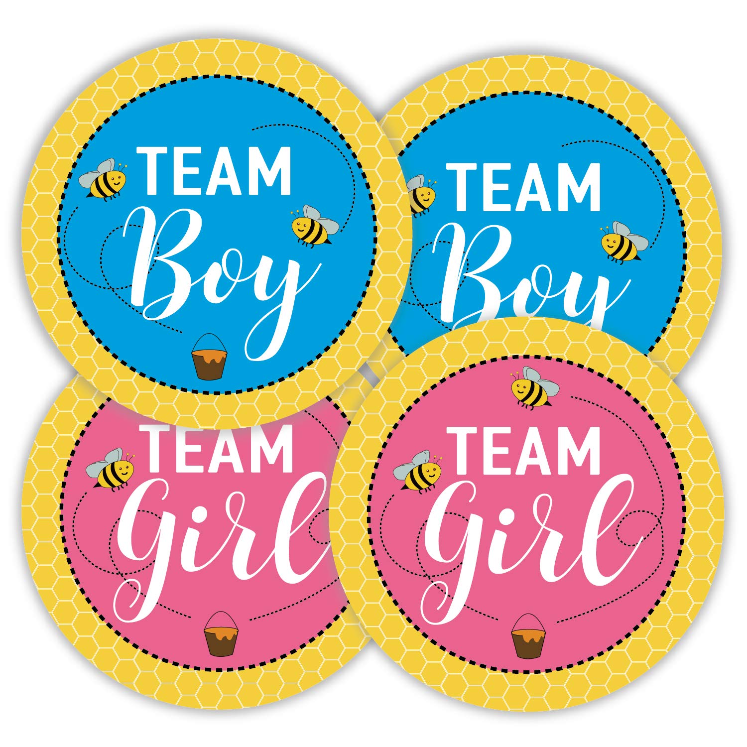 None Brand 80 Pcs Baby Bee Gender Reveal Sticker Team Boy and Team Girl Baby Shower Sticker Labels, 2 Inch Gender Reveal Stickers for Voting Games and Party Supplies, Blue, Pink