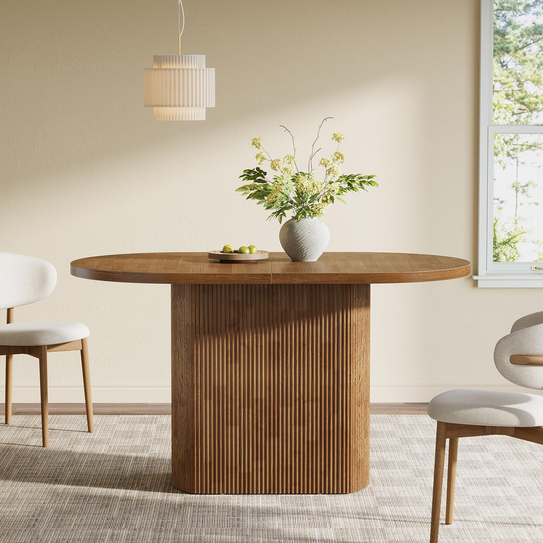 Tribesigns Mesa de Comedor para 4 Personas, 120 cm, Ovalada Mesa de Cocina Rústica de Madera con Base de Madera, Mesa de Comedor Pequeña para Comedor, Cocina, Sala de Estar, Marrón