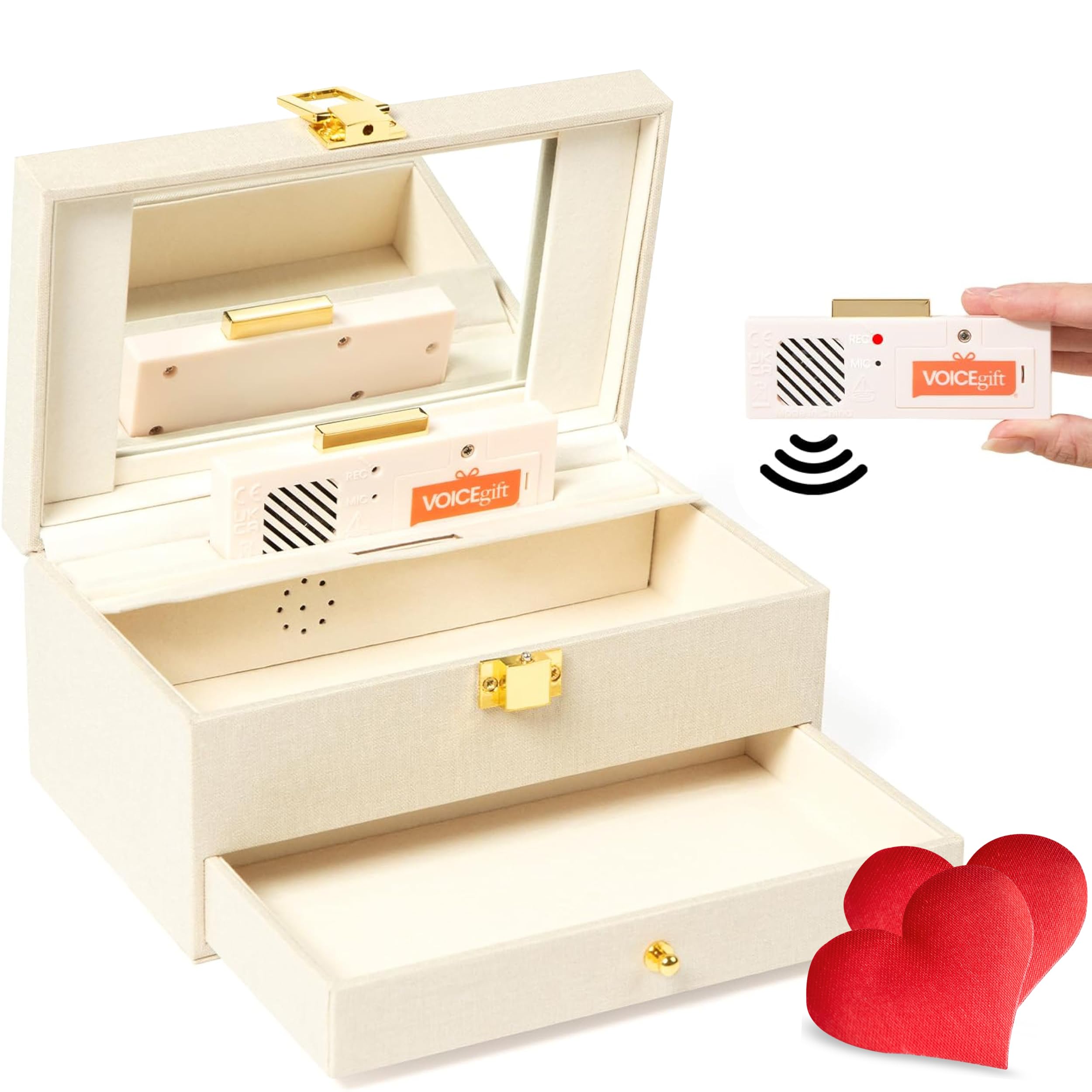 VOICEGIFT 60 Seconds Voice Recordable Storage Box for Collections - Audio Recording Storage Place for all Jewelry Items - Natural