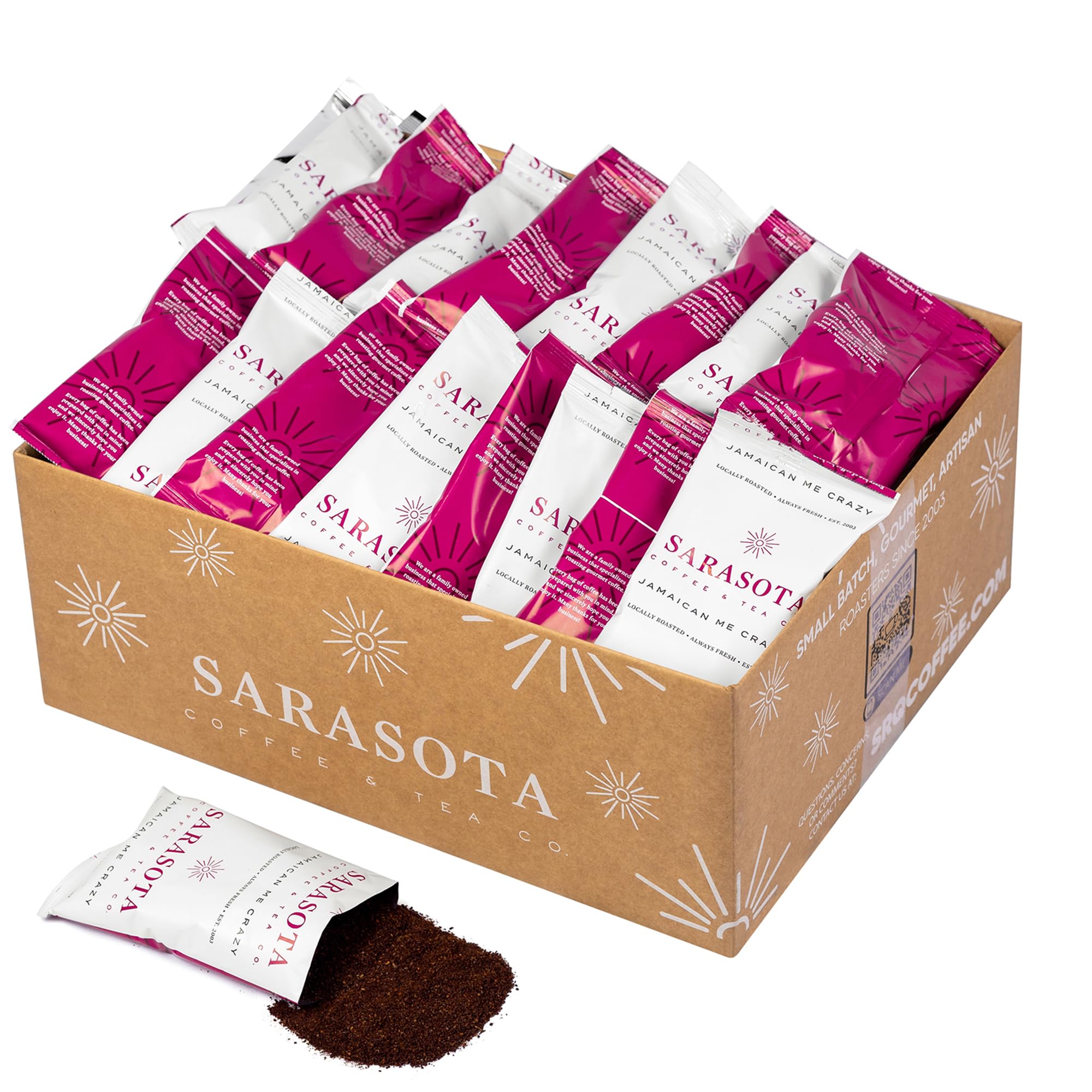 Jamaican Me Crazy Flavored Coffee Packets – Medium Roast Ground, 2oz Bulk Packs for 12-Cup Drip Coffee Maker, Low Acid, Mold Free, 36 Count