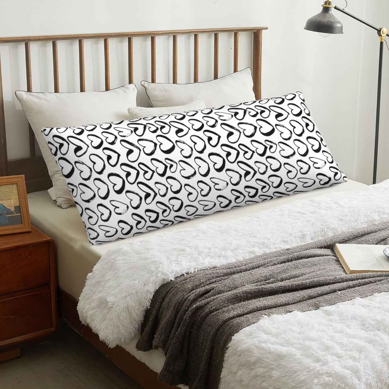 Seamless Pattern With Hearts, Body Pillow Cover with Zipper,Long Body Pillowcase 20 x 60 in