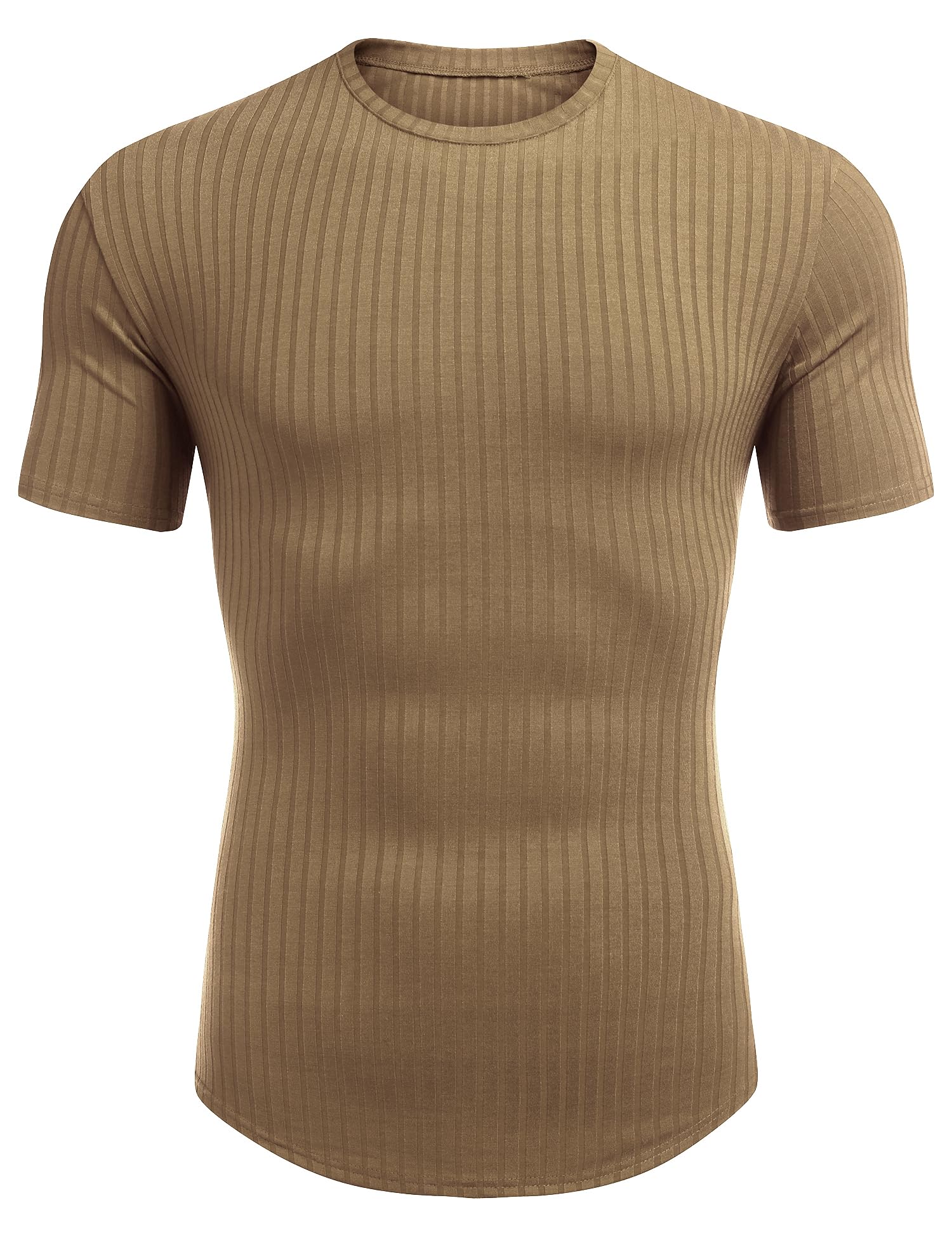 URRU T-shirt extensible à manches courtes pour homme - Coupe ajustée, kaki, Taille L