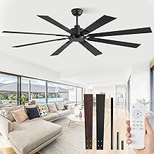 ZMISHIBO 72 Inch Ceiling Fan No Light with Remote Control, 8 Blades Quiet DC Reversible Motor, 6-Speed, Timer, Black Finish, Indoor Outdoor Ceiling Fans for Patios, Living Room, Garage