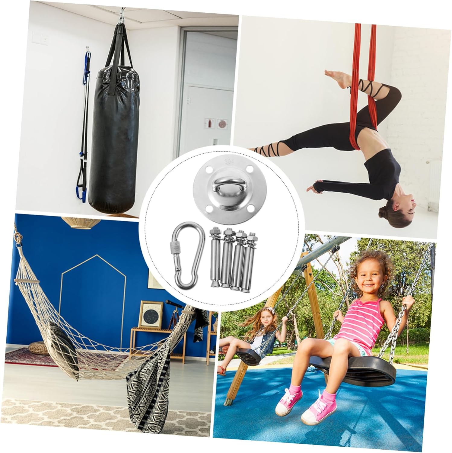 POPETPOP 304 Stainless Steel Fixed Yoga Anchor Plate Adjustable Lifting Fitness Anchor for Aerial Yoga for Home and Studio Use
