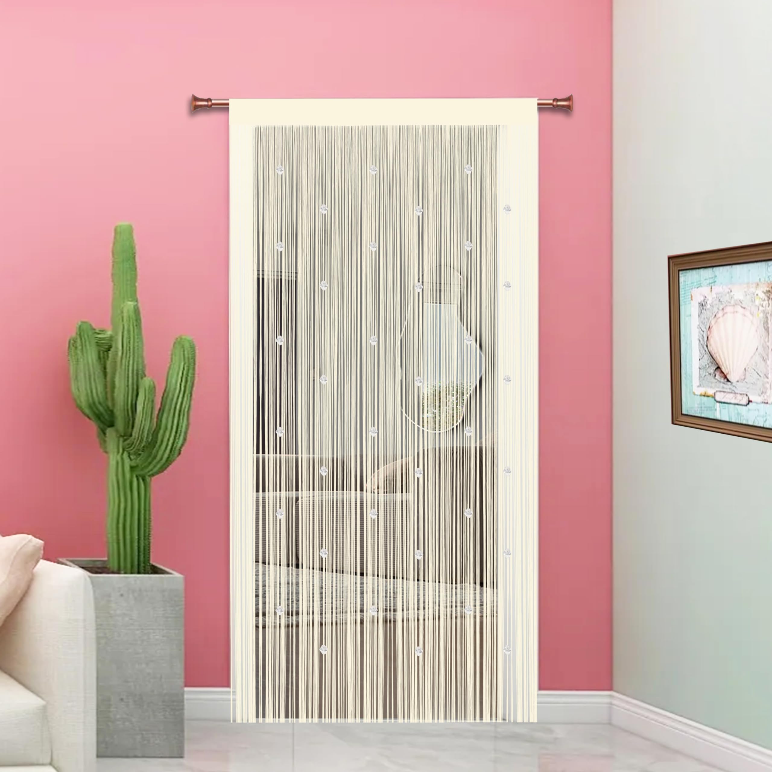 Taiyuhomes Pantalla De Cortinas Cortina Puerta Exterior para Decoración del Hogar Tiras para Puertas Exteriores Terraza Cortinas Antimoscas Salon Dormitorio (Champán, 90x200cm)