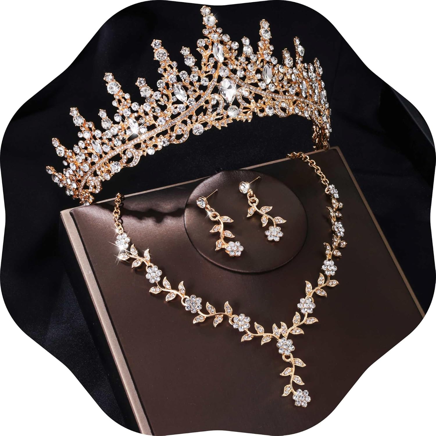 Kamirola Tiaras and Crowns for Women,Tiaras Earrings Necklace, Crystal Bridal Jewelry Set (TR48)