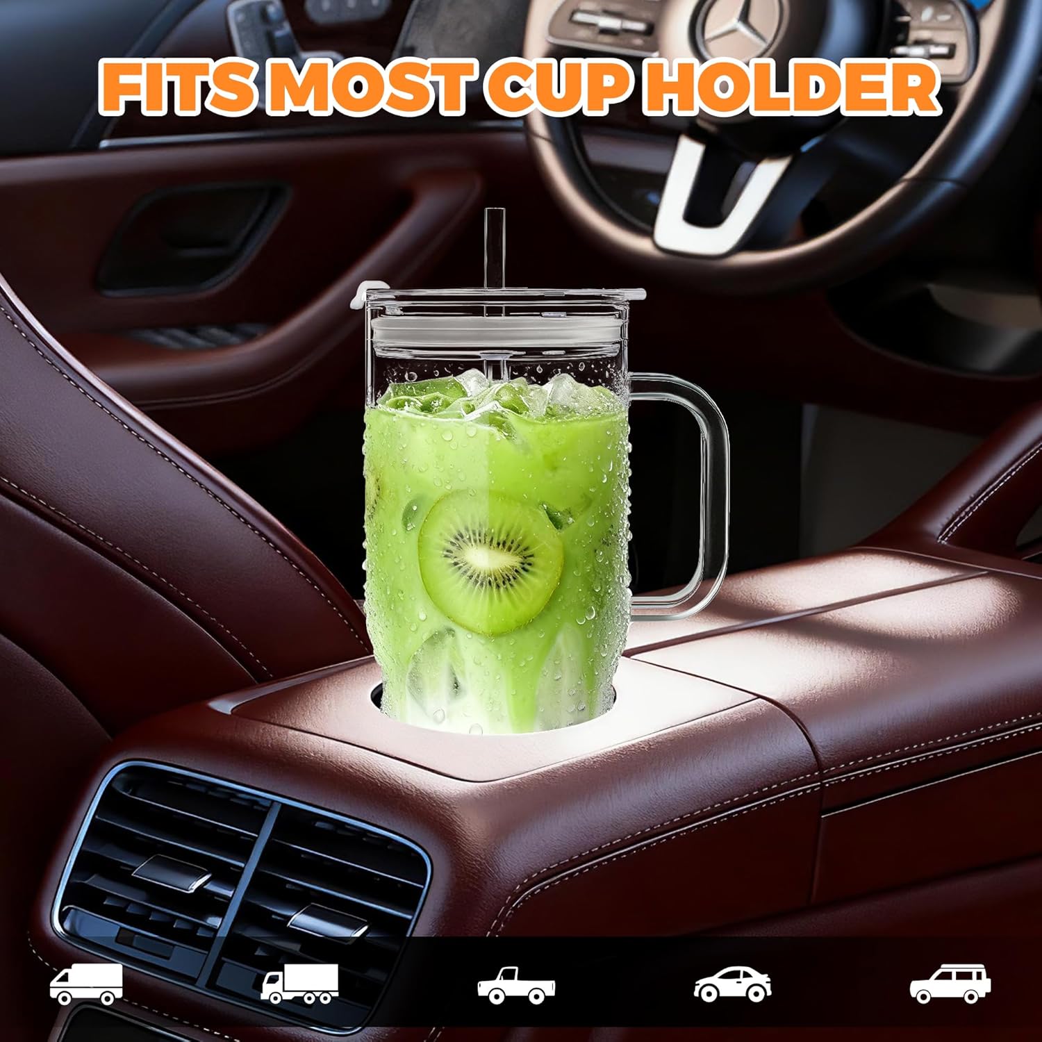 2Pack 40OZ Glass Tumbler with Handle,Glass Cup with Lid and Straw,Reusable Glass Iced Coffee Cup for Beer, Smoothies, Juice,Hot/Cold Drinks-Suitable for Birthday,Wedding,Christmas Gifts
