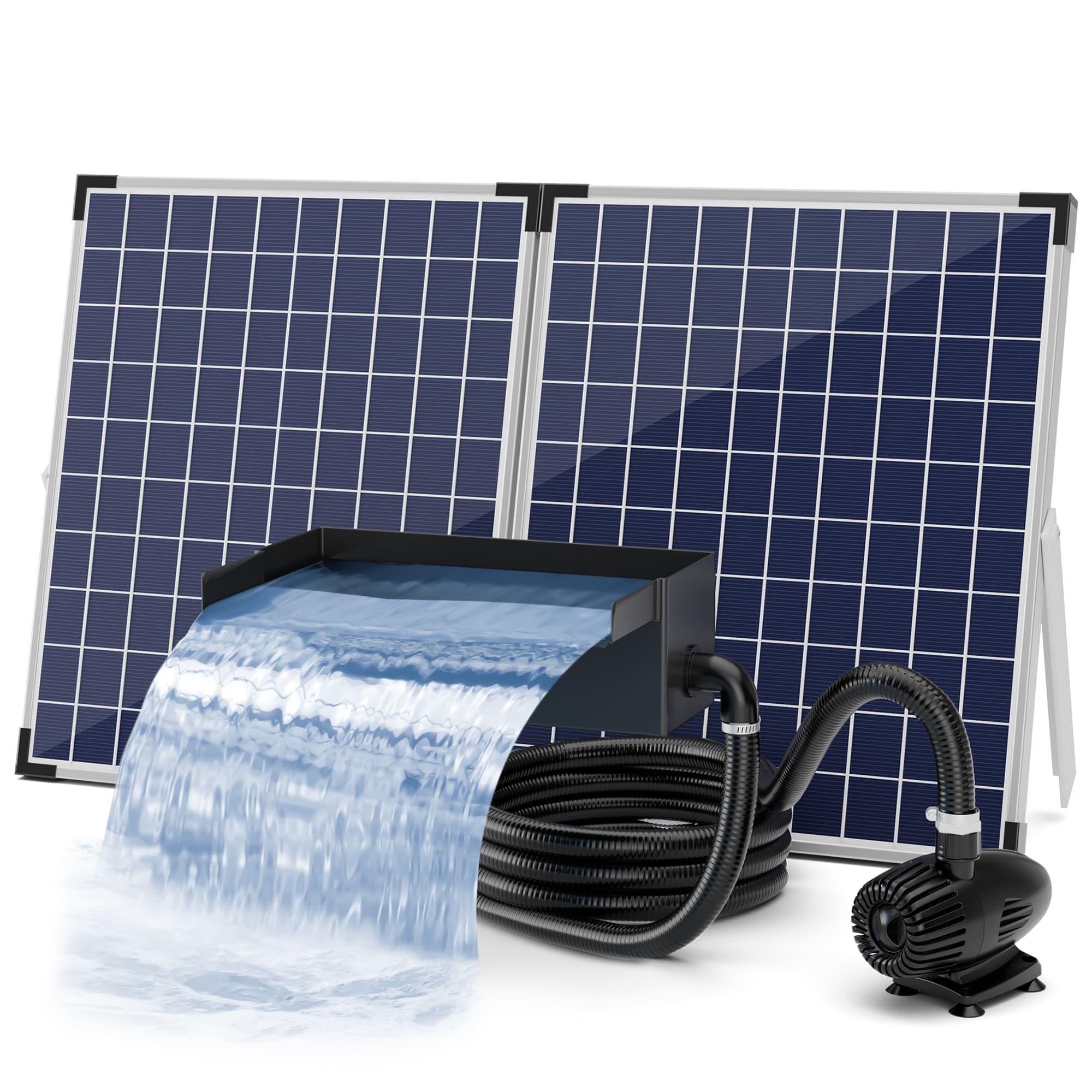 Biling Juego completo de cascada solar, 20 cm, acero inoxidable, con bomba de 2100 l/h, bomba de 2100 l/h, cascada, arroyo, para jardín, terraza, pared de agua
