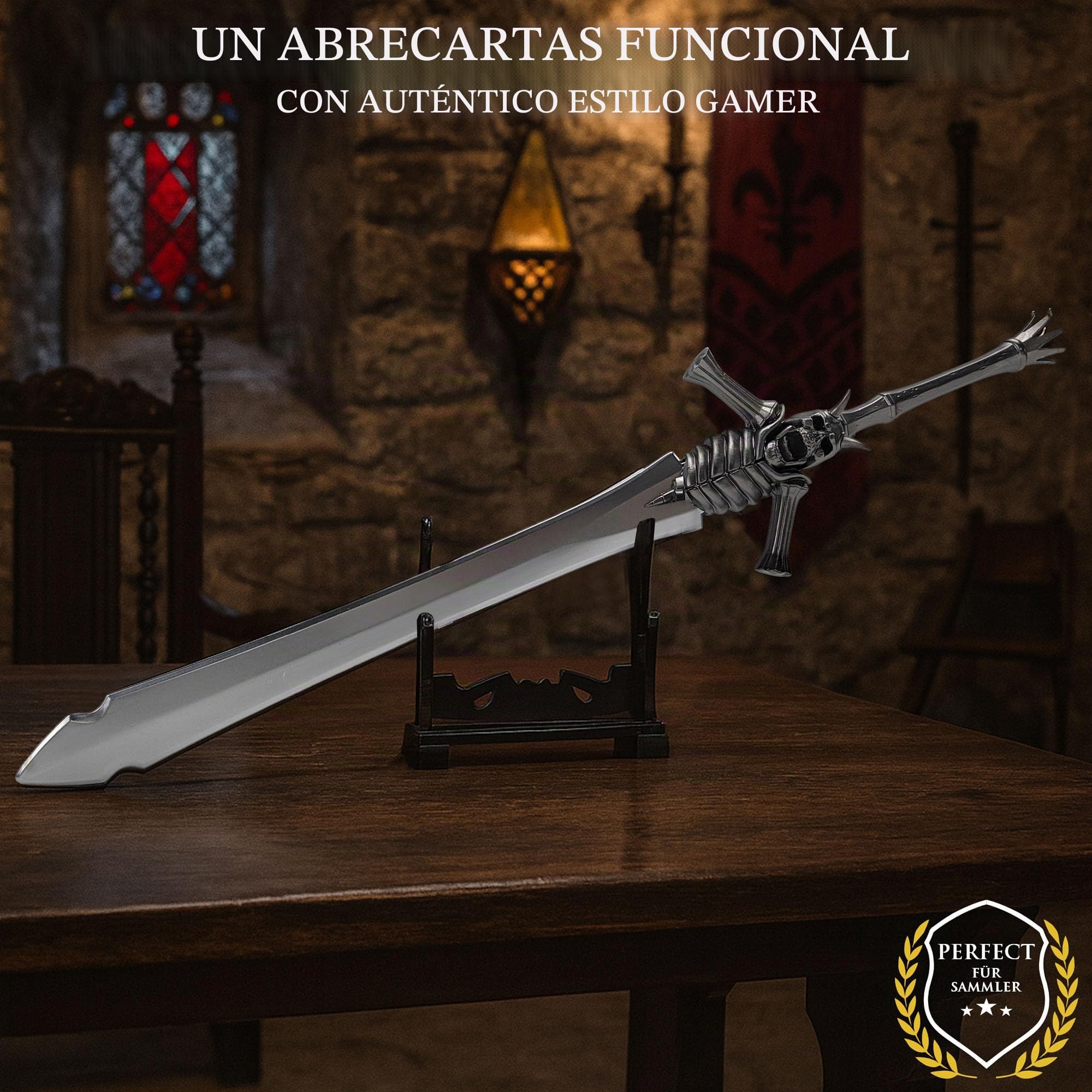 Devil May Cry Dante Espada "Rebelión" Abrecartas XL 30 cm | Réplica de metal de DMC en fundición a presión de zinc | Legado de Sparda Artículo de decoración para juegos | Artículo de colección y