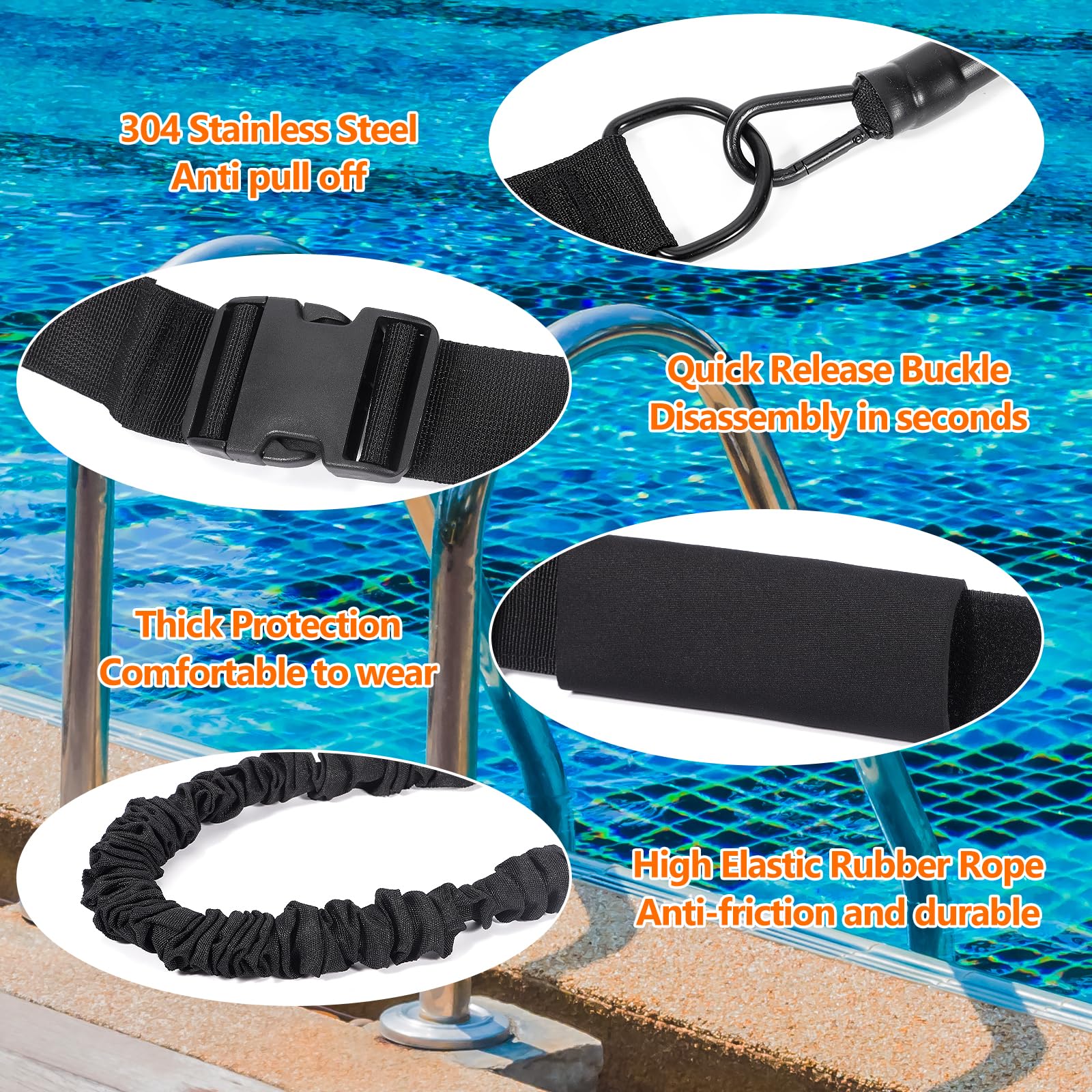 Cintura da Nuoto per Piscina,Cintura per Allenamento di Nuoto,Elastico Nuoto Statico Piscina 2,5 m-7,5 m,Guinzaglio di Resistenza Regolabile per Swim Training per Adulti e Bambini