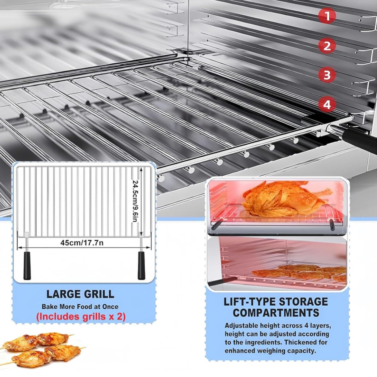 Asador eléctrico for salamandra, horno salamandra comercial de 2000 W, derretimiento de queso eléctrico con temperatura ajustable de 122-572 °F y asador for carne de acero