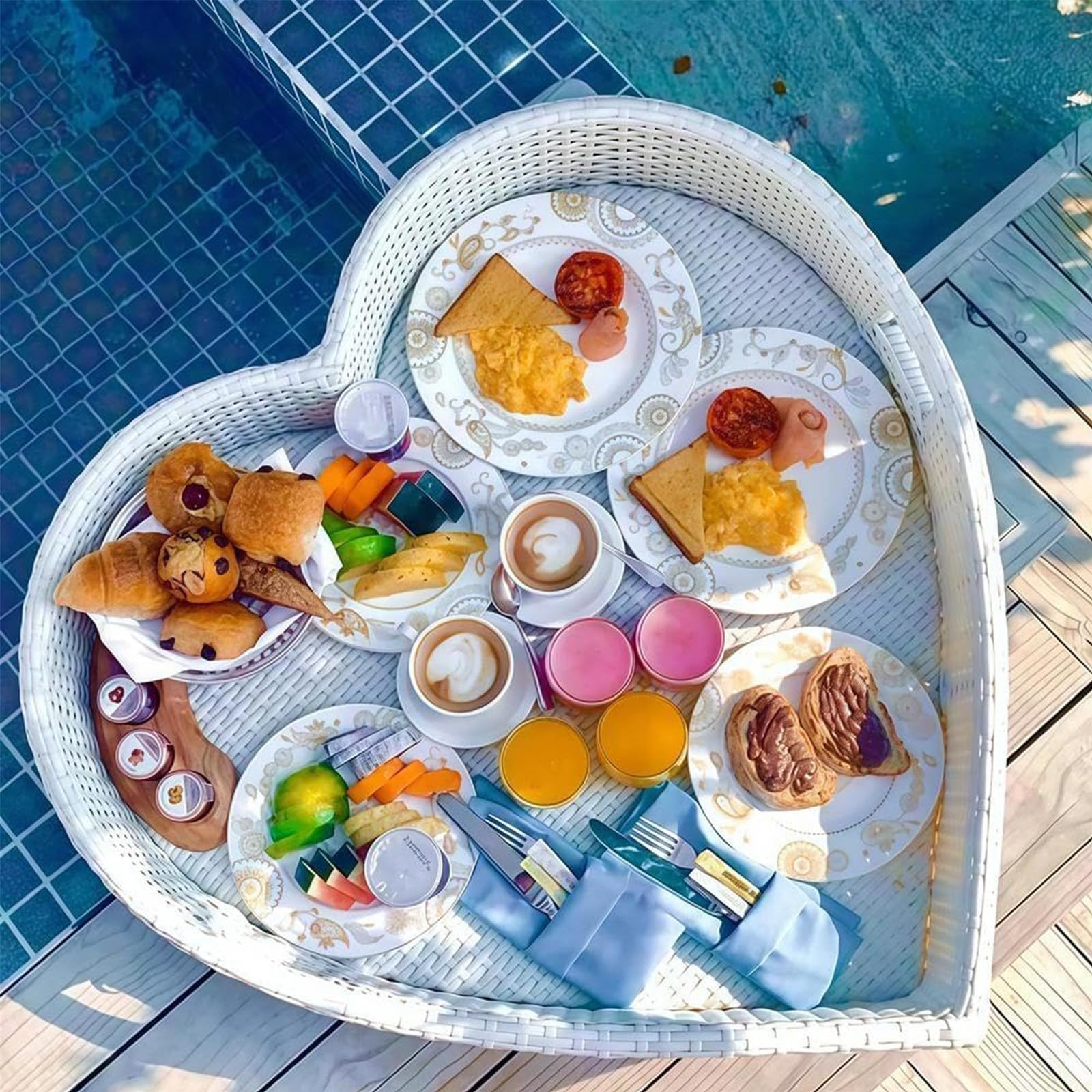 Floating Tray for Pool – Heavy-Duty Floating Pool Tray for Food and Drinks, Spill-Proof Floating Drink Holder for Pool, Swim Up Bars for Pool, Adult Swimming Accessory heart-White