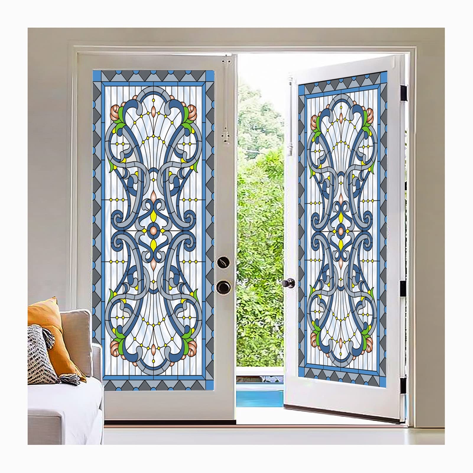 Siunwdiy Stained Glass Window Film Church, European Church Art Window Film,Opaque Glass Sticker,Self Adhesive/Static Cling Decor Privacy Film,Translucent A,45x80cm