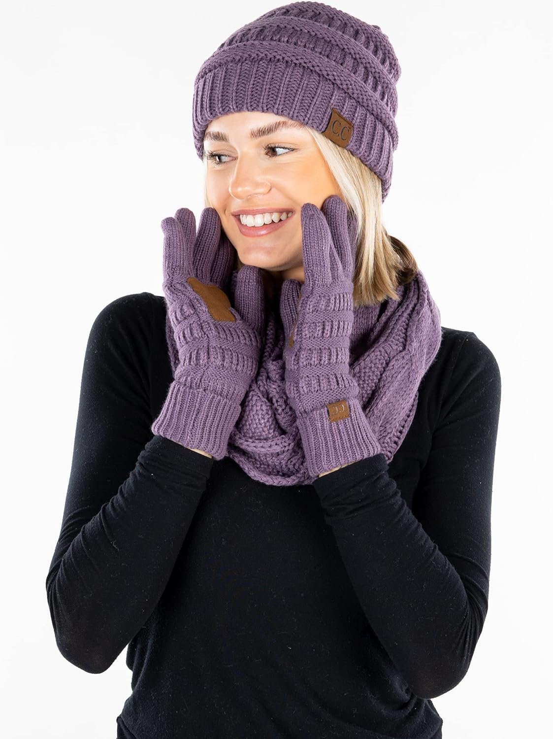 Funky Junque Hat Scarf Glove Set for Women – Matching Winter Set with Ribbed Knit Beanie, Infinity Scarf & Cozy Gloves