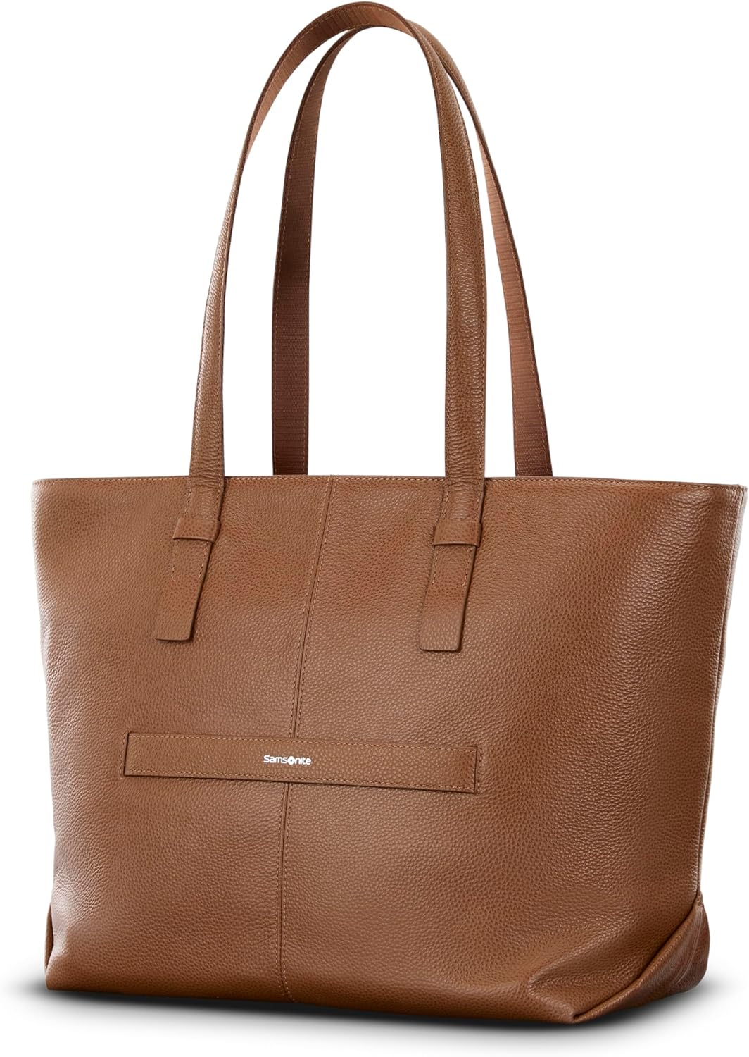 Samsonite Mobile Solutions 2 Leather Tote, Stylish Women’s Laptop and Work Bag with StackIt Strap, Padded Laptop Sleeve, Interior Organizer & Protective Feet, Soft Pebbled Leather - Cognac - Image 3