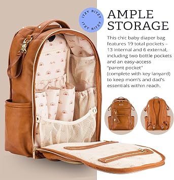 Itzy Ritzy Boss Plus Large Diaper Bag Backpack with 19 Pockets (Cognac)