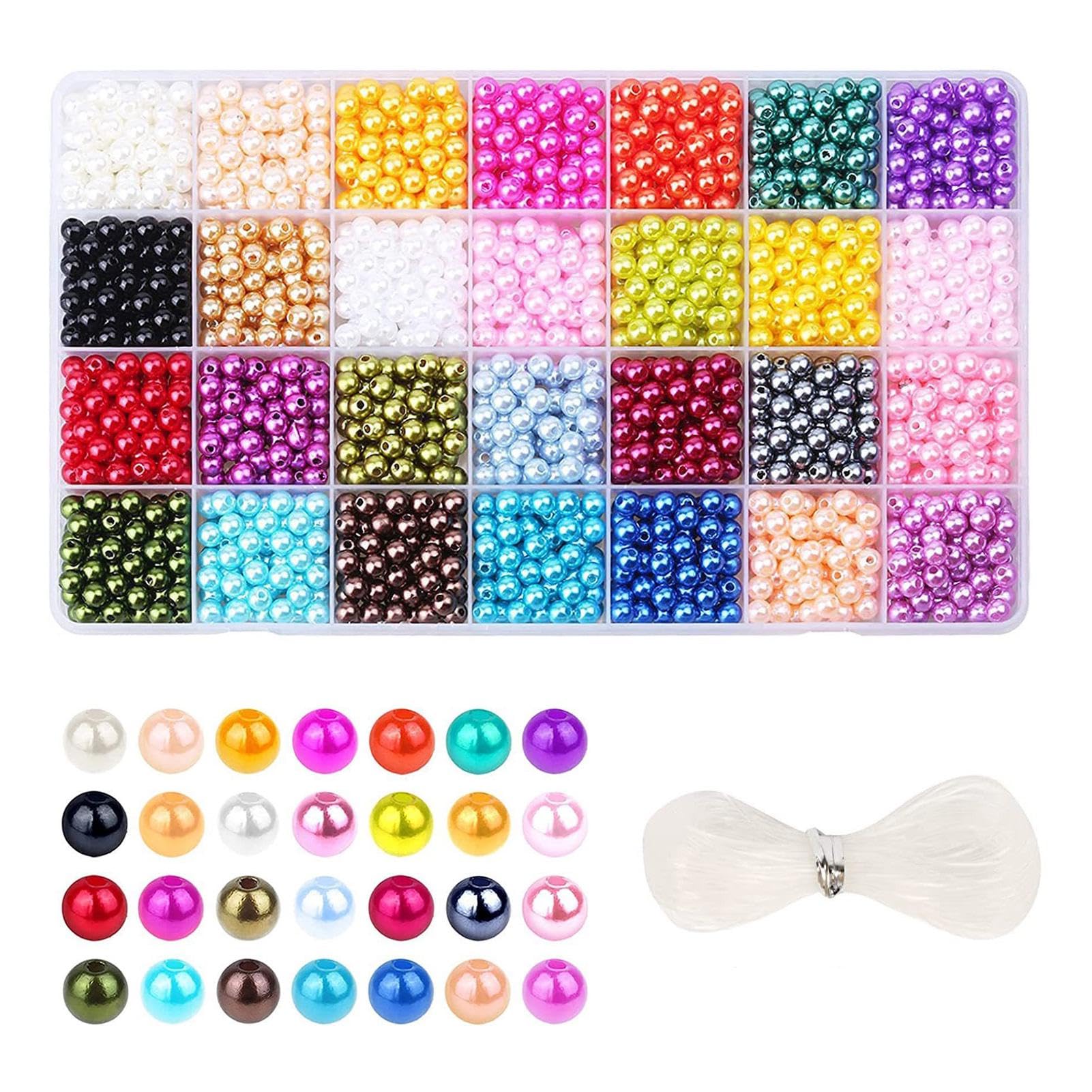 1960Pcs Pearl Beads, 28 Colors 6mm Plastic Round Pearl Beads Bracelet Making Kit Withe Wire, Small Pearls Filler Bead for Jewelry Making, Bracelets, DIY Crafts