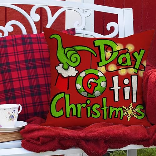 Miniatura 6 de Ussap Fundas de almohada decorativas con texto en inglés "Merry Christmas", copos de nieve de árbol de Papá Noel, regalos para decoración del hogar,