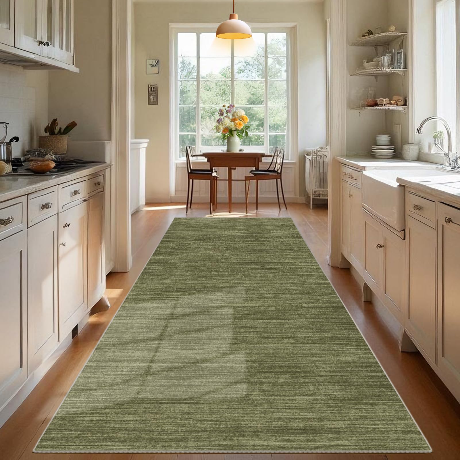 Tehwdaiyou Green Long Hallway Runner Rug Non Slip Washable Kitchen Rug Hall Runner Corridor Rugs Floor Mat Narrow Heavy Duty Carpet Runner For Entryway Hallways Kitchen Laundry Room, 70 X 500 Cm