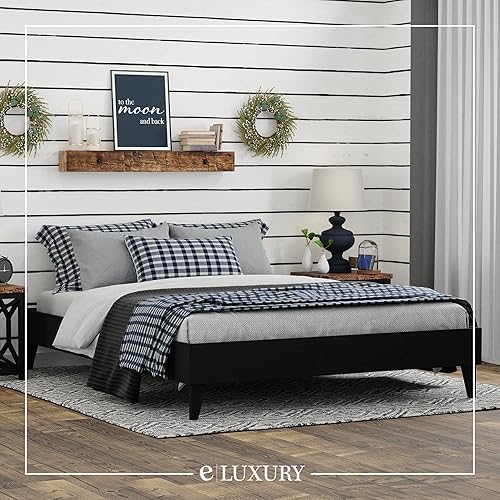 Miniatura 8 de eLuxurySupply Marco de cama de plataforma de madera, tamaño individual XL, color negro, perfil bajo, no necesita somier, fácil montaje, estilo
