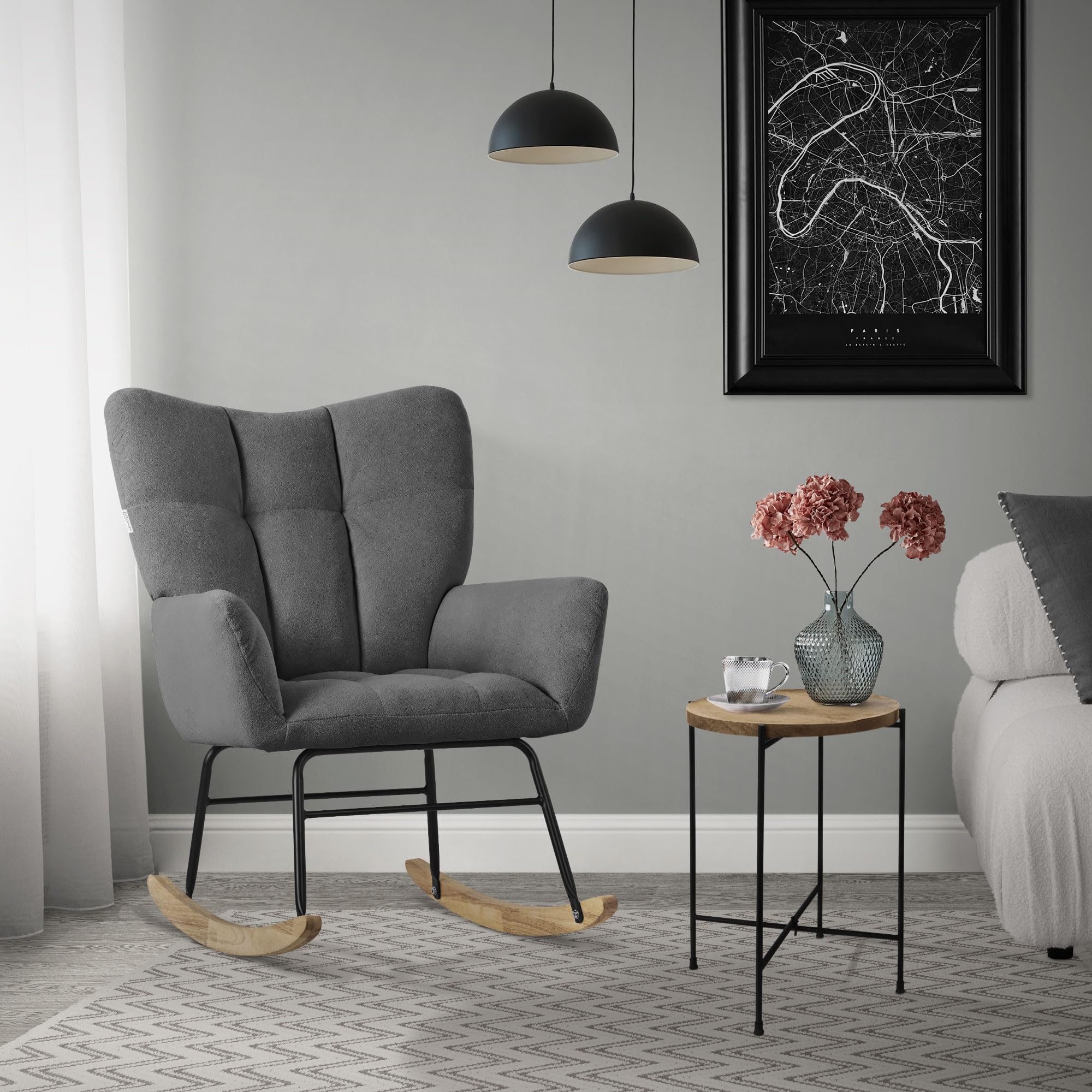 ML-Design fotel bujany ciemnoszary z pokryciem frotte tapicerowany z drewnianymi prowadnicami lezanka z podlokietnikami do salonu sypialni i balkonu rozkladany fotel