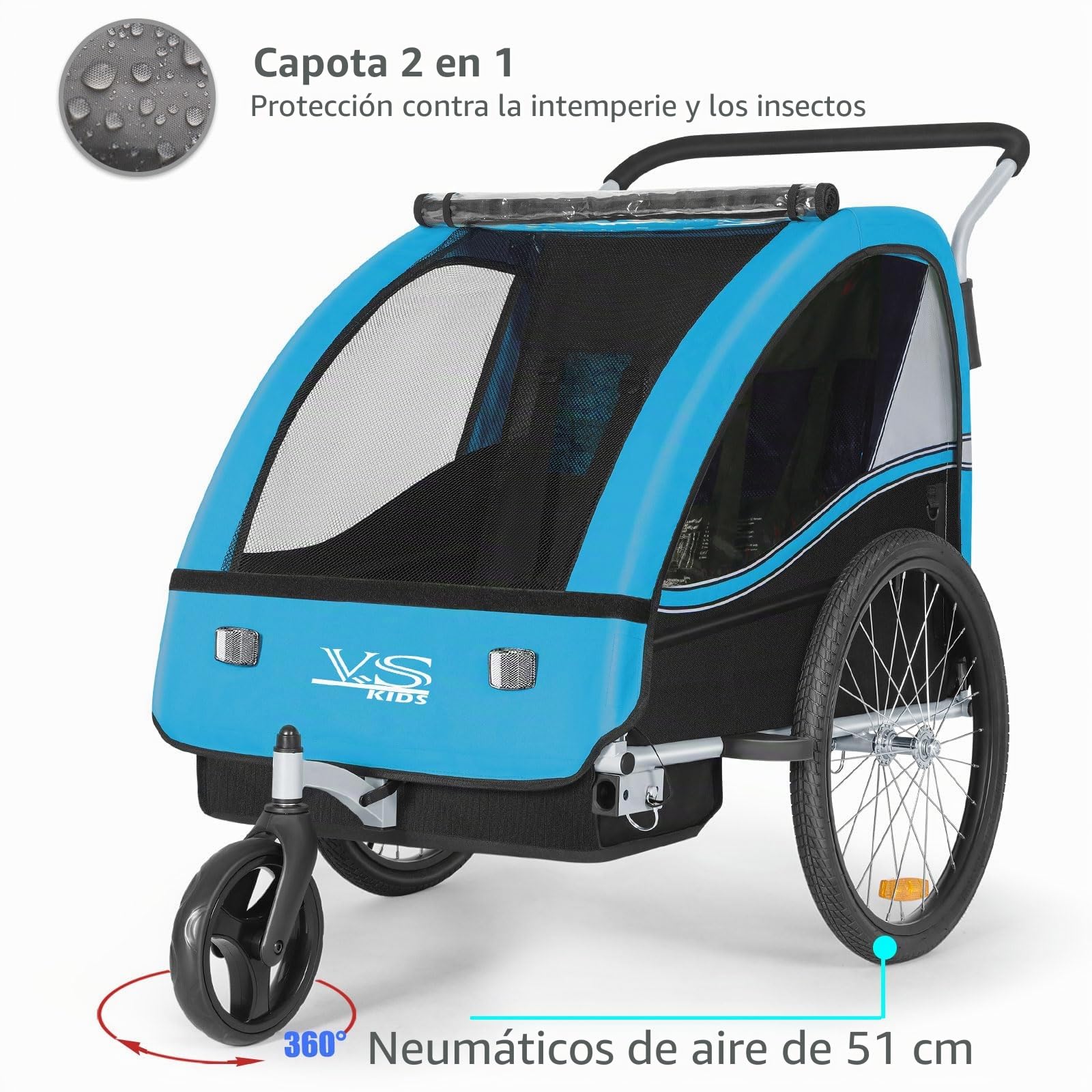 Tiggo VS 50202 Remolque infantil para bicicleta y cochecito 2 en 1