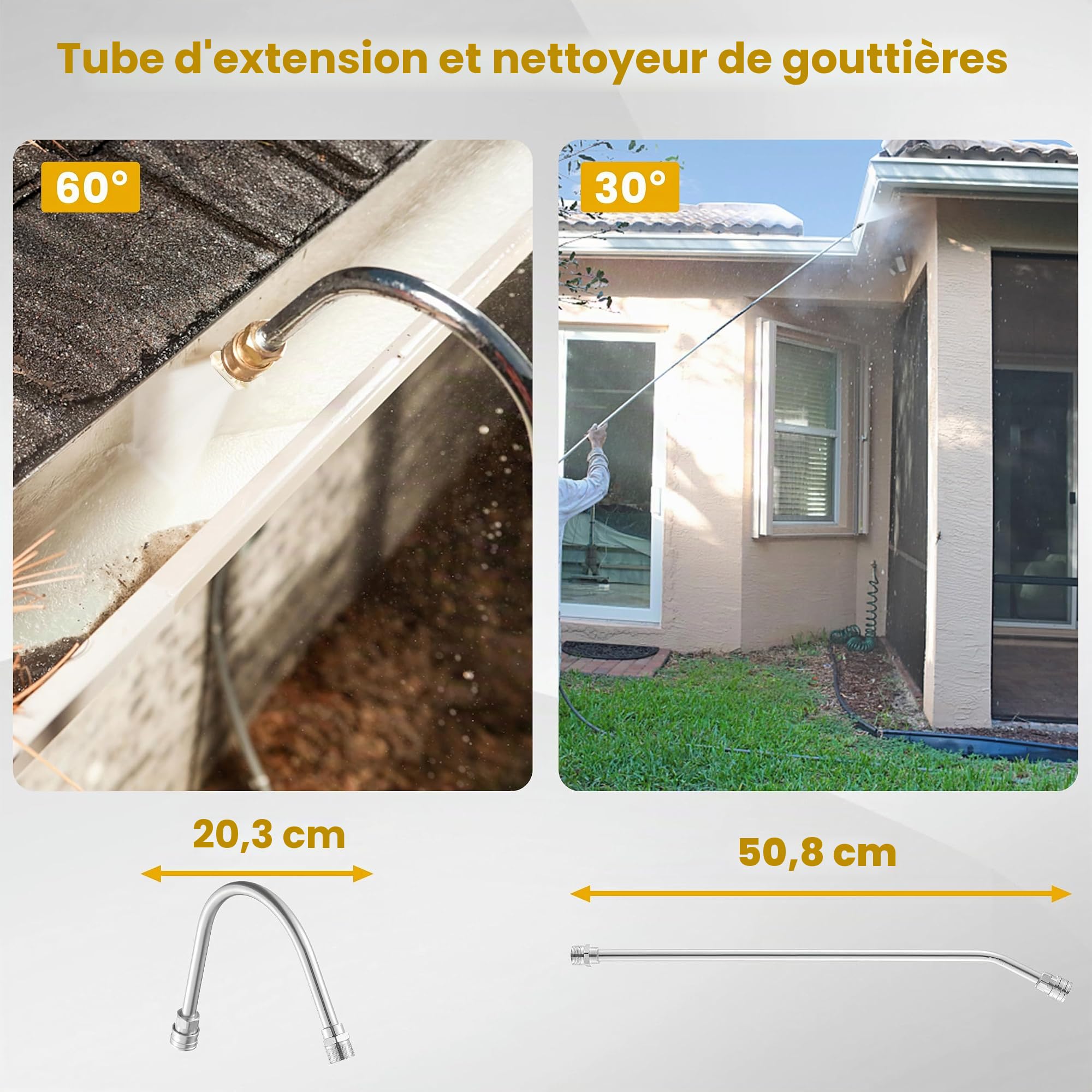 M MINGLE Lance Télescopique Haute Pression 6 m avec Tête de Brosse, 280 bar | Kit de Rallonges Haute Portée, avec 5 Embouts de Buse et 2 Raccords de Tuyau, pour Nettoyage de Gouttières, Fenêtres et Toits