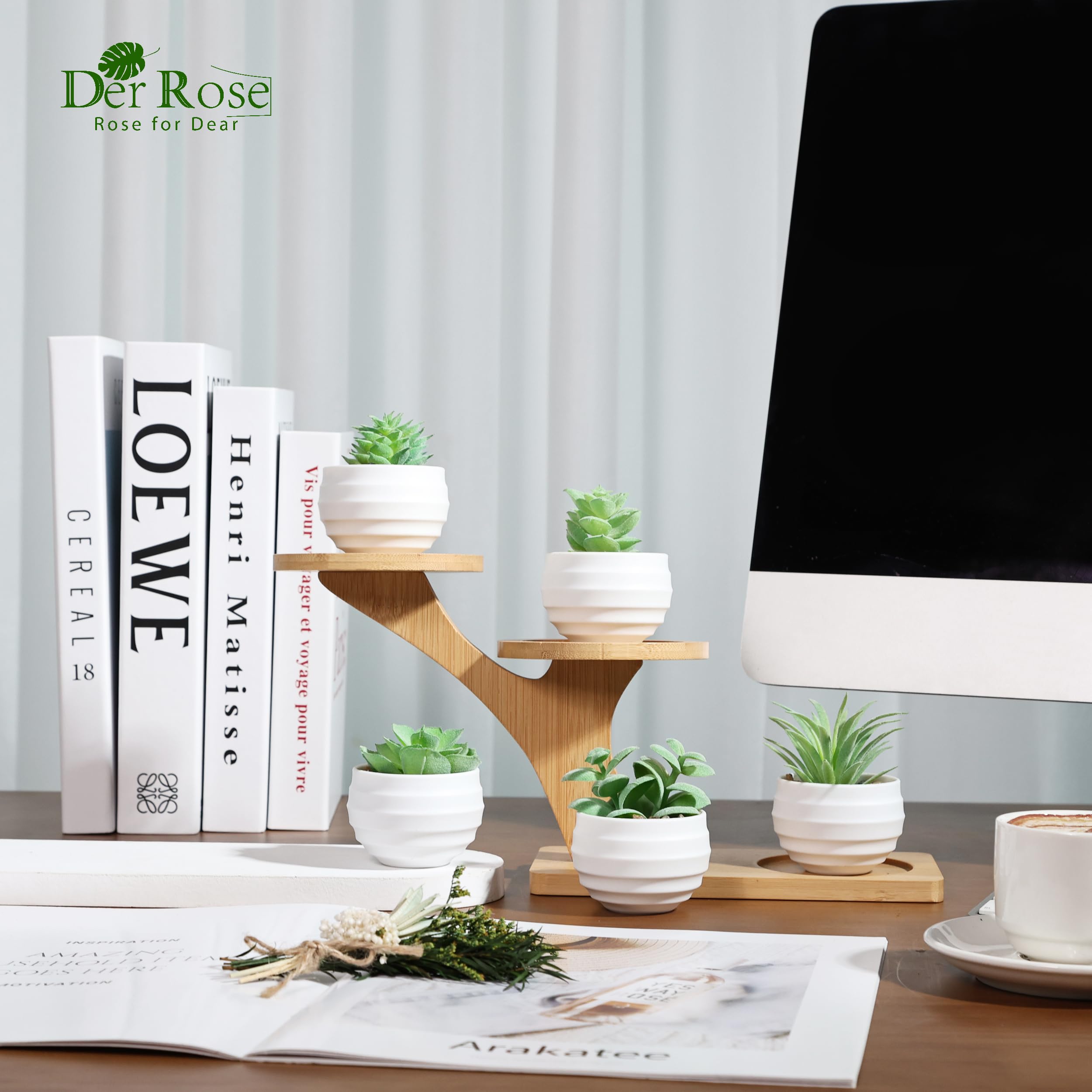 Der Rose 6 Pack Succulents Fake Plants for Bedroom Bathroom Home Decor