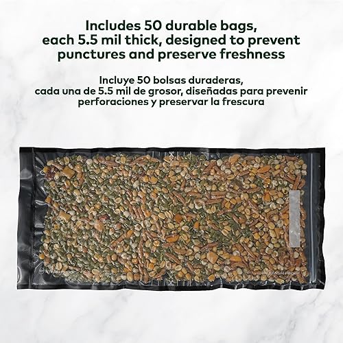 Miniatura 4 de Bolsas resellables con cierre al vacío de 11 x 24 pulgadas (50 unidades) de 5.5 mil (negro y transparente), sin BPA, de grado comercial, para