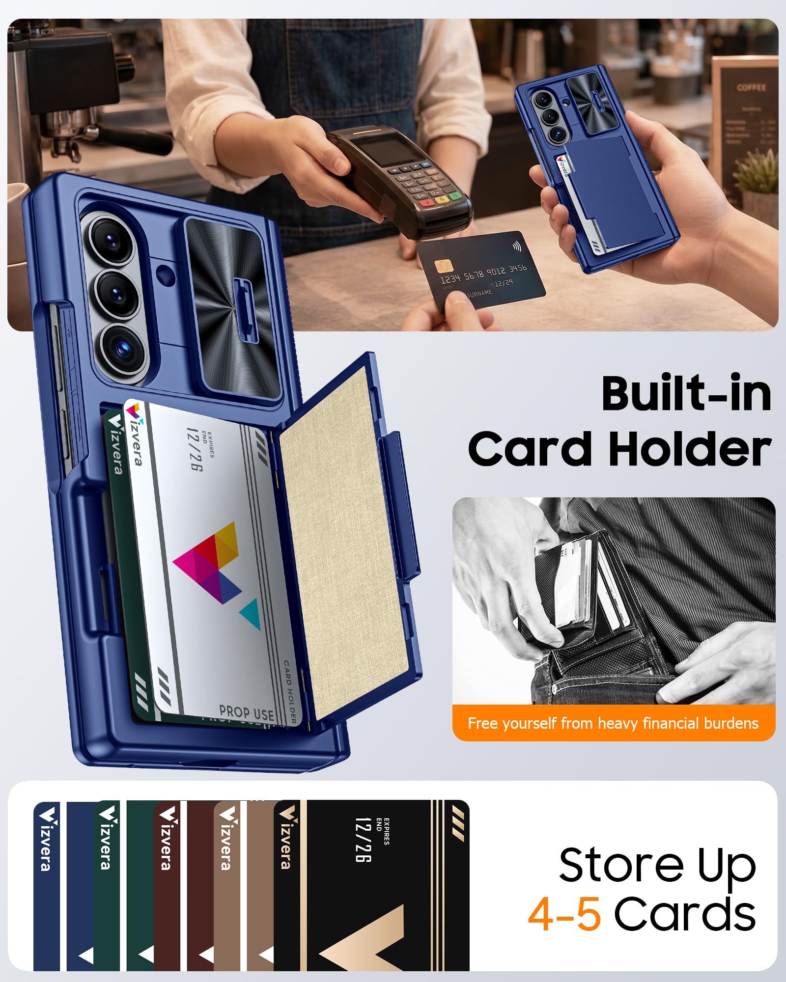 Vizvera Custodia a portafoglio per Samsung Galaxy Z Fold 8 Ultra con copertura per fotocamera scorrevole e pellicola protettiva, blocco RFID, porta carte antiurto, cerniera protettiva per Galaxy Z