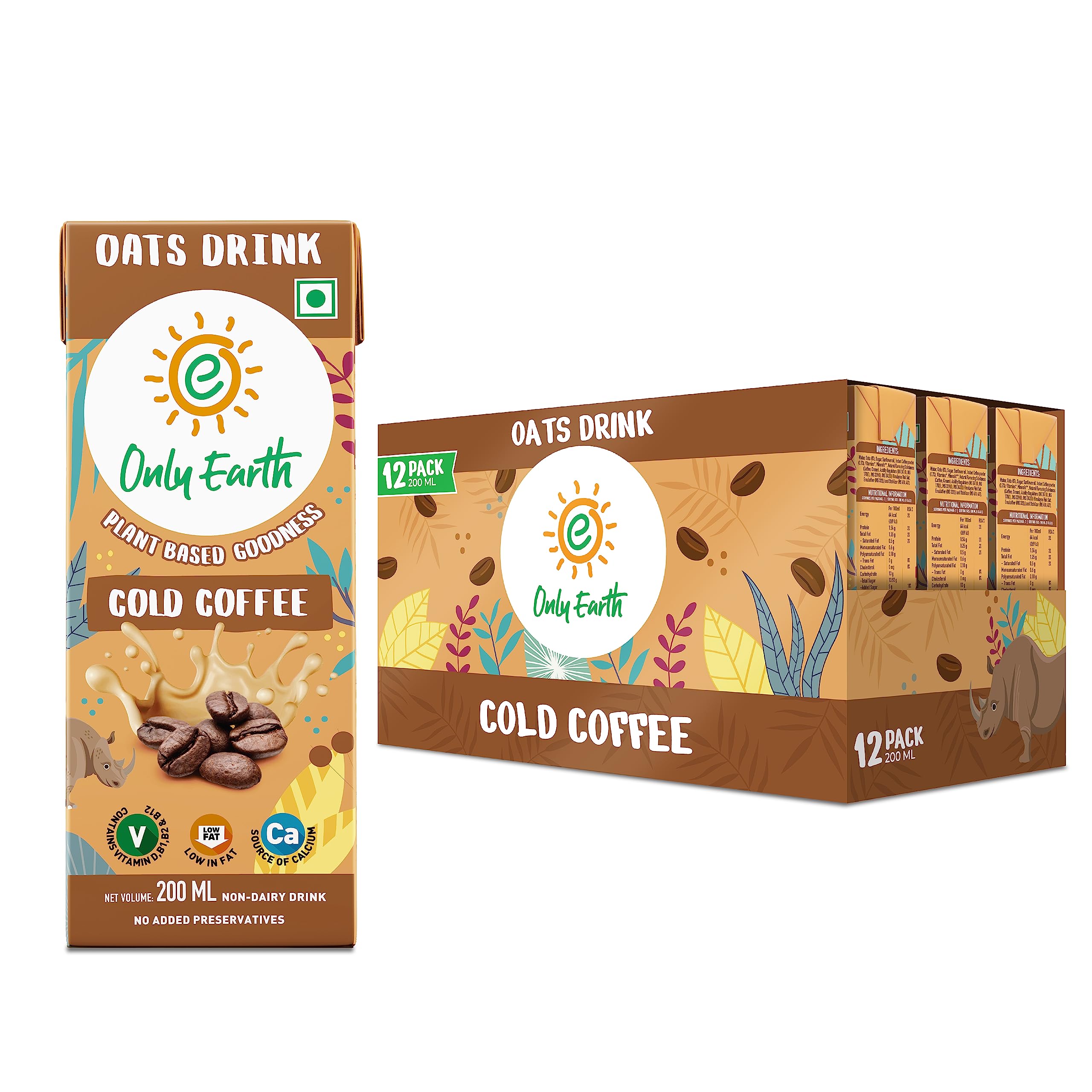 Only Earth Oats Shake Cold Coffee | Vegan | Plant-based | Lactose-free | No Added Preservatives, Colors | Low Fat | Cholesterol-free | Guilt-free | With Calcium, Vitamin D, B1, B2 & B12 (12 Packs)-image-46