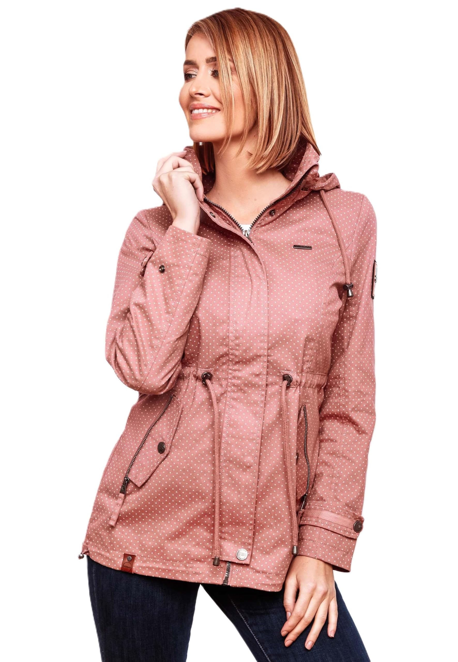 MARIKOO Damen Jacke Frühling Übergangsjacke leicht Parka Mantel Kapuze B690