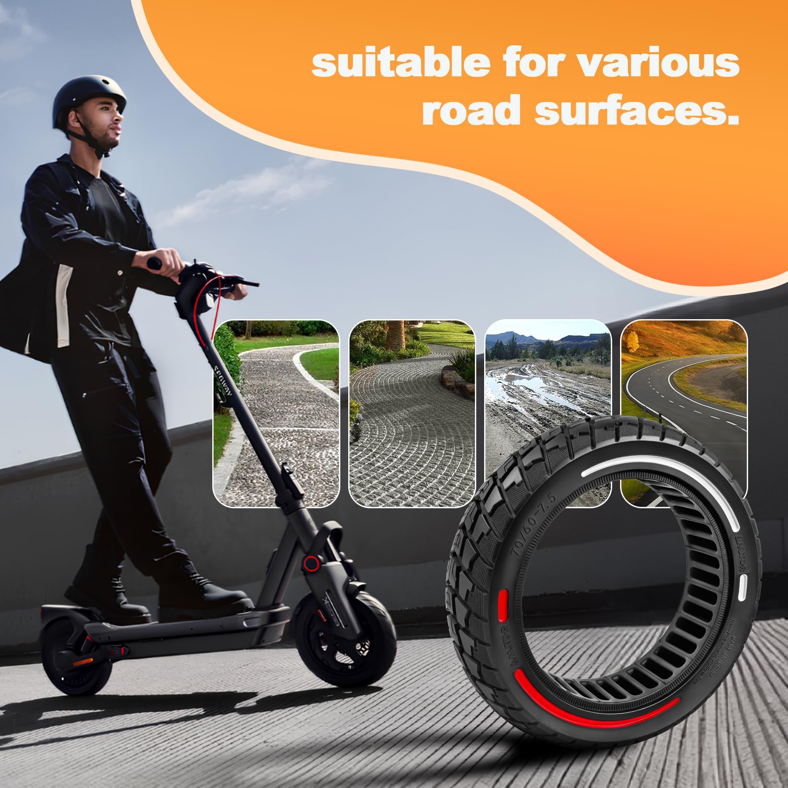 70/60-7,5 Offroad-Vollgummireifen für Ninebot G3/ZT3/ZT3Pro Elektroroller