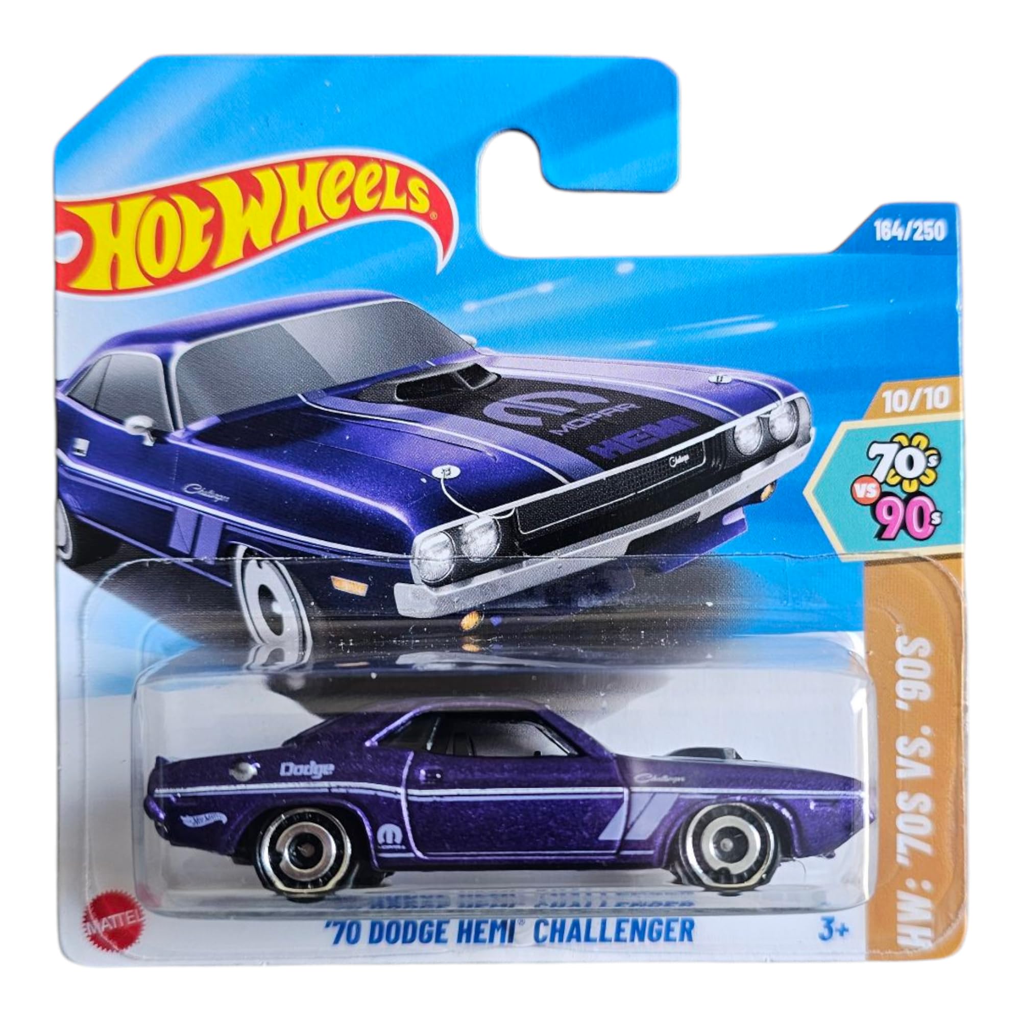 Hot Wheels '70 Dodge HEMI Challenger, Die-Cast Model Car, Purple, 70s vs 90s Series, Turquoise, 1:64 Scale