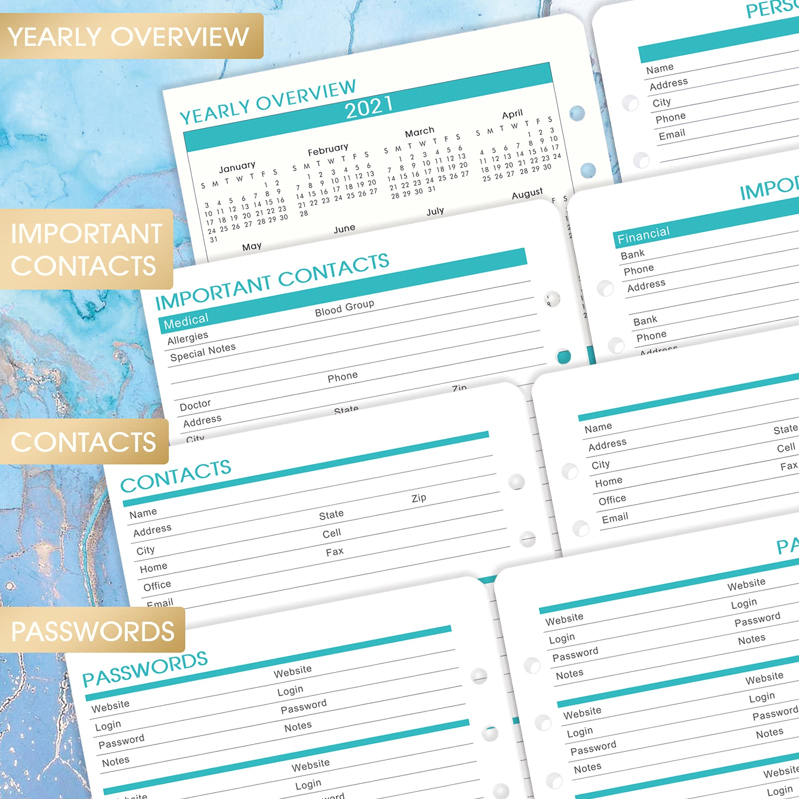 2022 Monthly Planner Refill 7Hole Punched Paper, A5 Planner Inserts