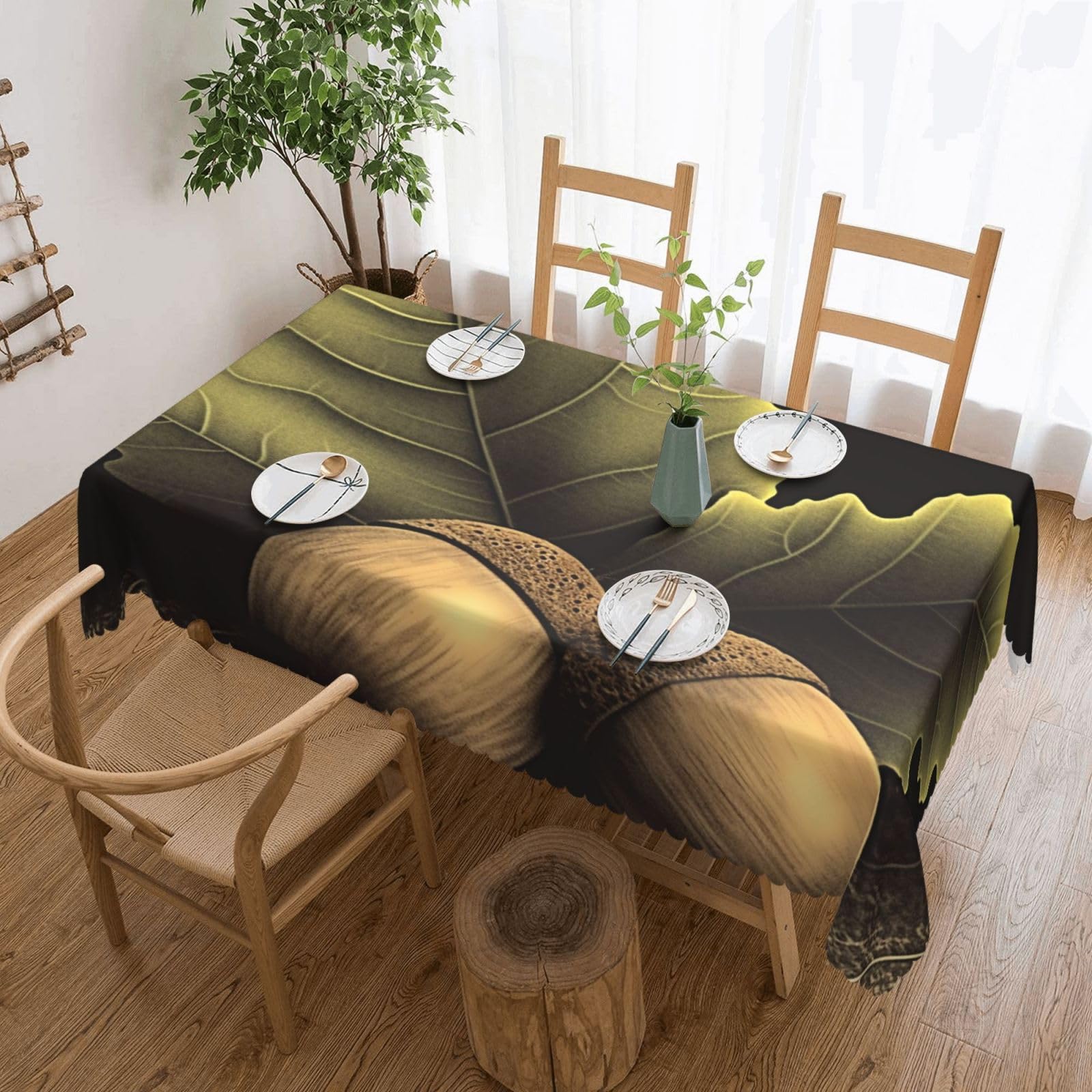 Fodpand Black Two Acorns Tablecloths For Rectangle Tables 72 X 54 Inches - Reusable And Washable Table Clothes Decorative Table Cover For Dining Tables, Buffet Parties, Wrinkle Resistant