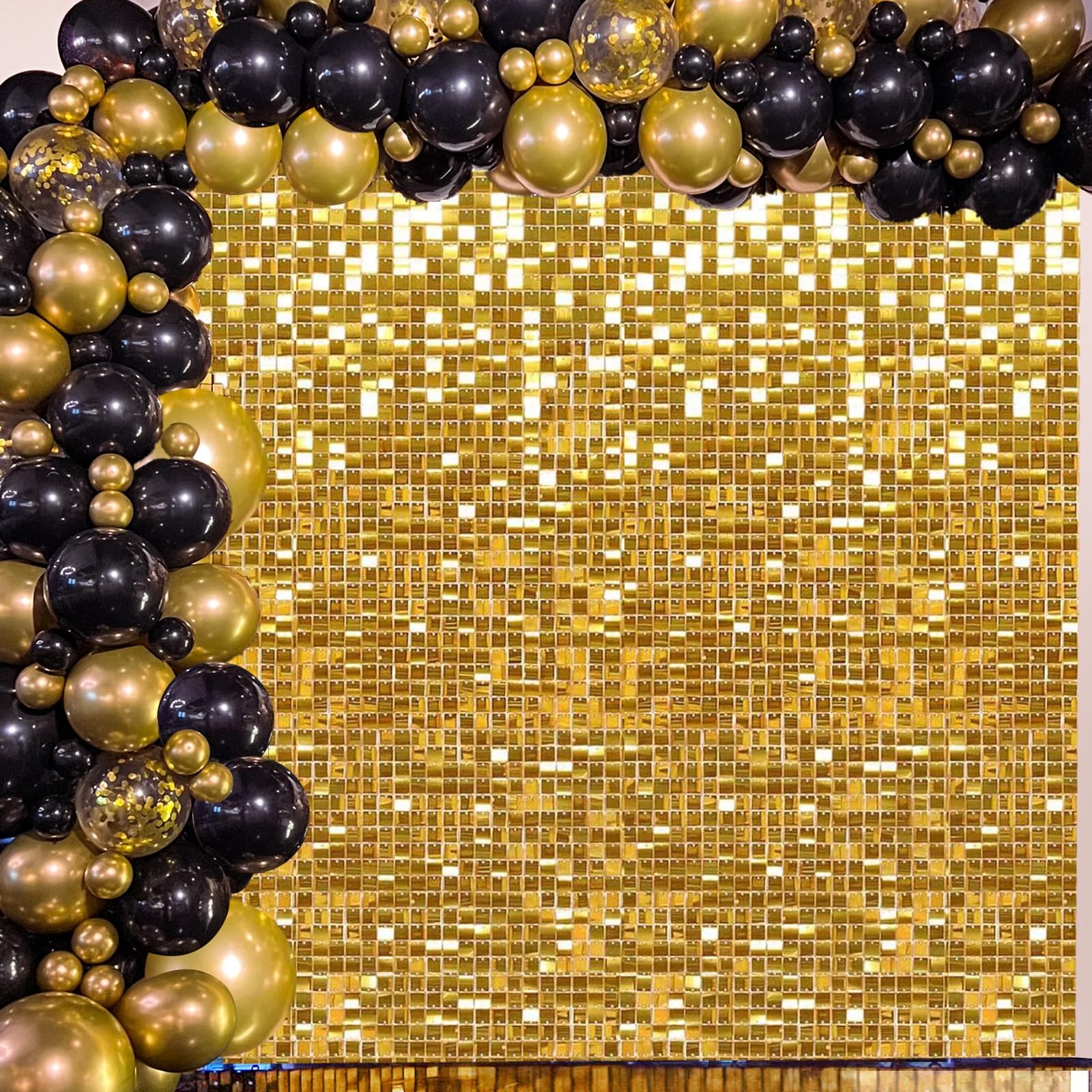 24PCS Gold Shimmer Wall Backdrop Gold Sequins Backdrop Decoration Panels, Photo Backdrops for Birthday, Anniversary Wedding Engagement Decoration