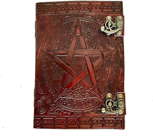 Diario de piel con diseño de pentáculo grimoire, color marrón, tamaño grande, color negro