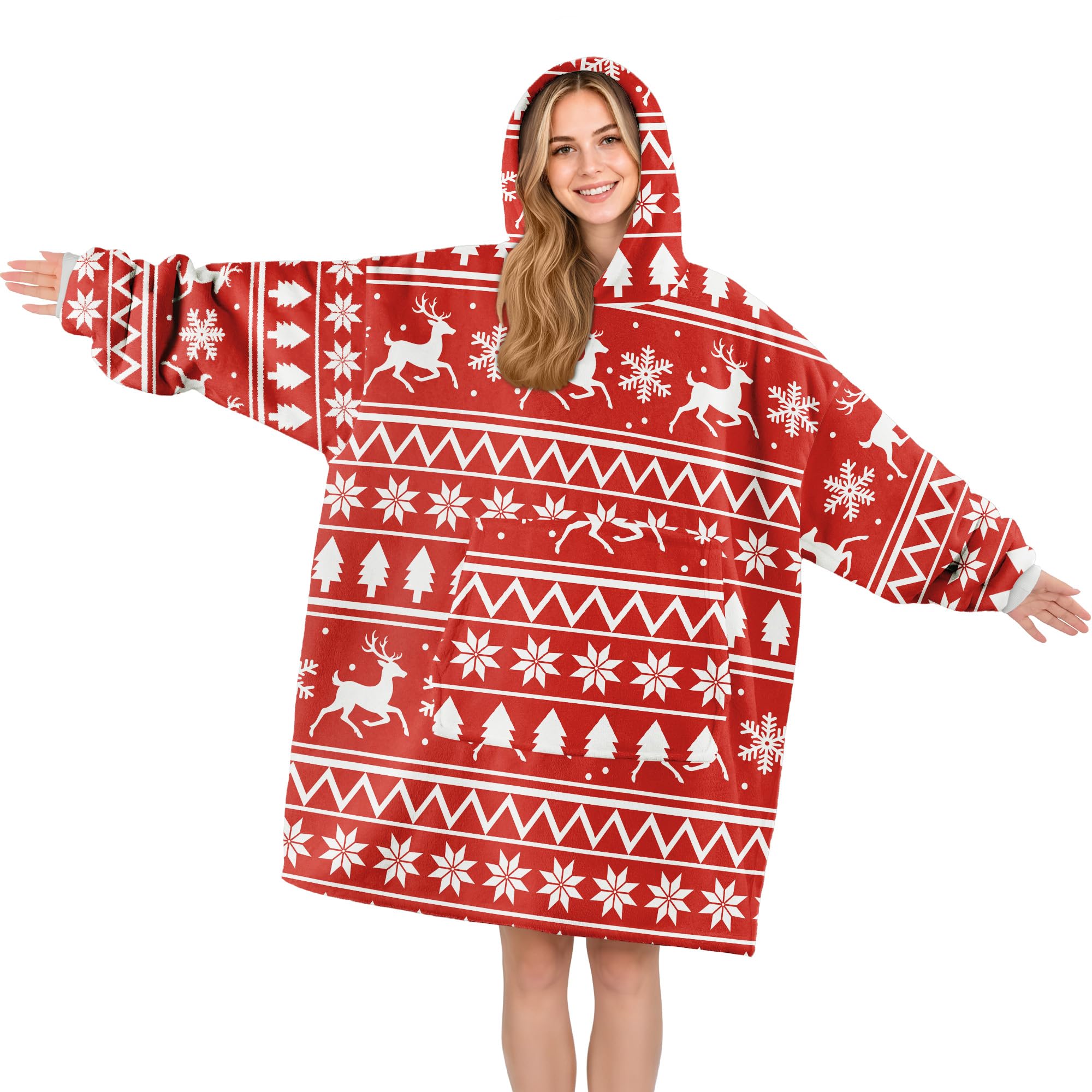 Queenshin Christmas Oversized Wearable Blanket Fluffy Hoodie for Women Men