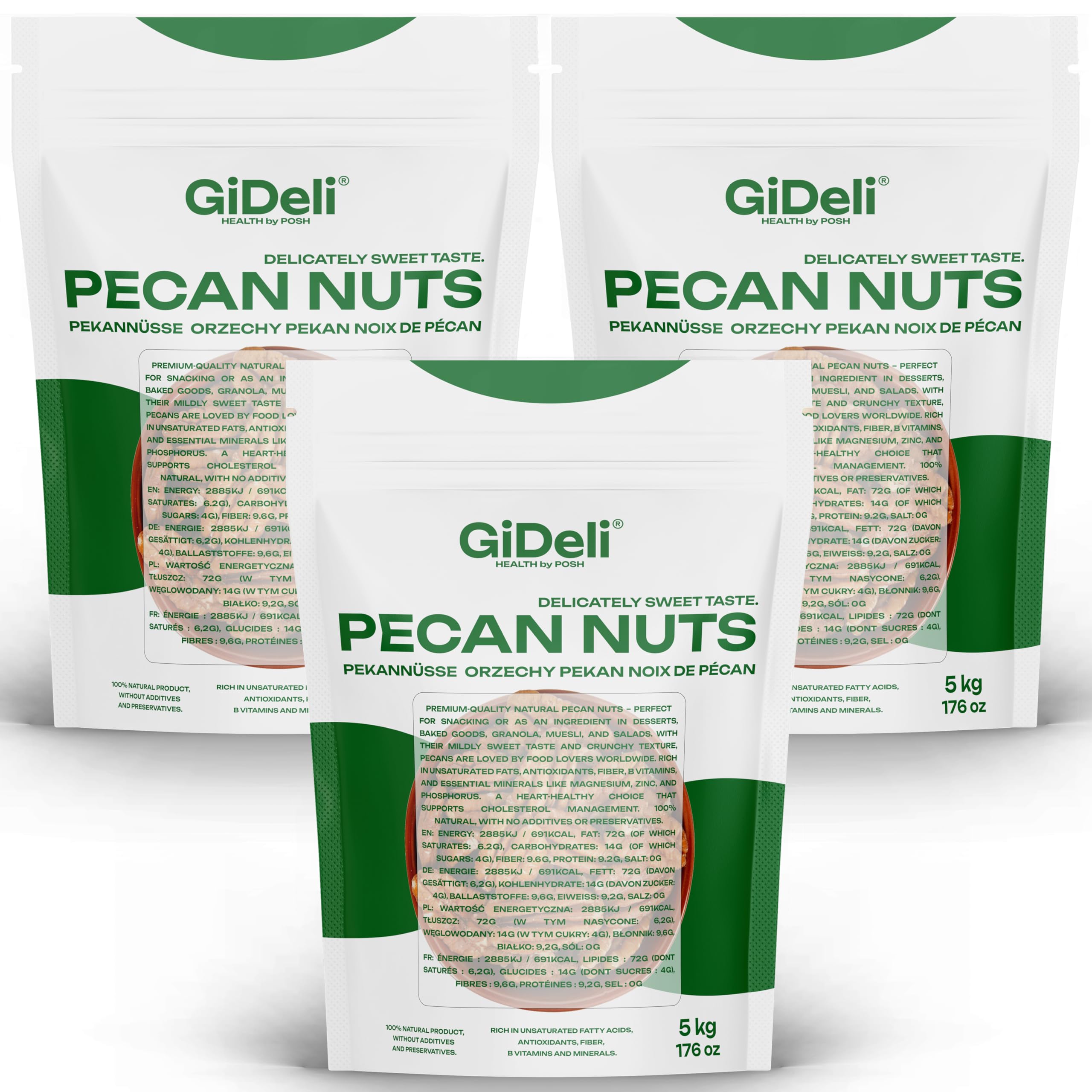 GiDeli Pekannüsse 3 x 5 kg - ganze Kerne, naturbelassen & ungesalzen, USA