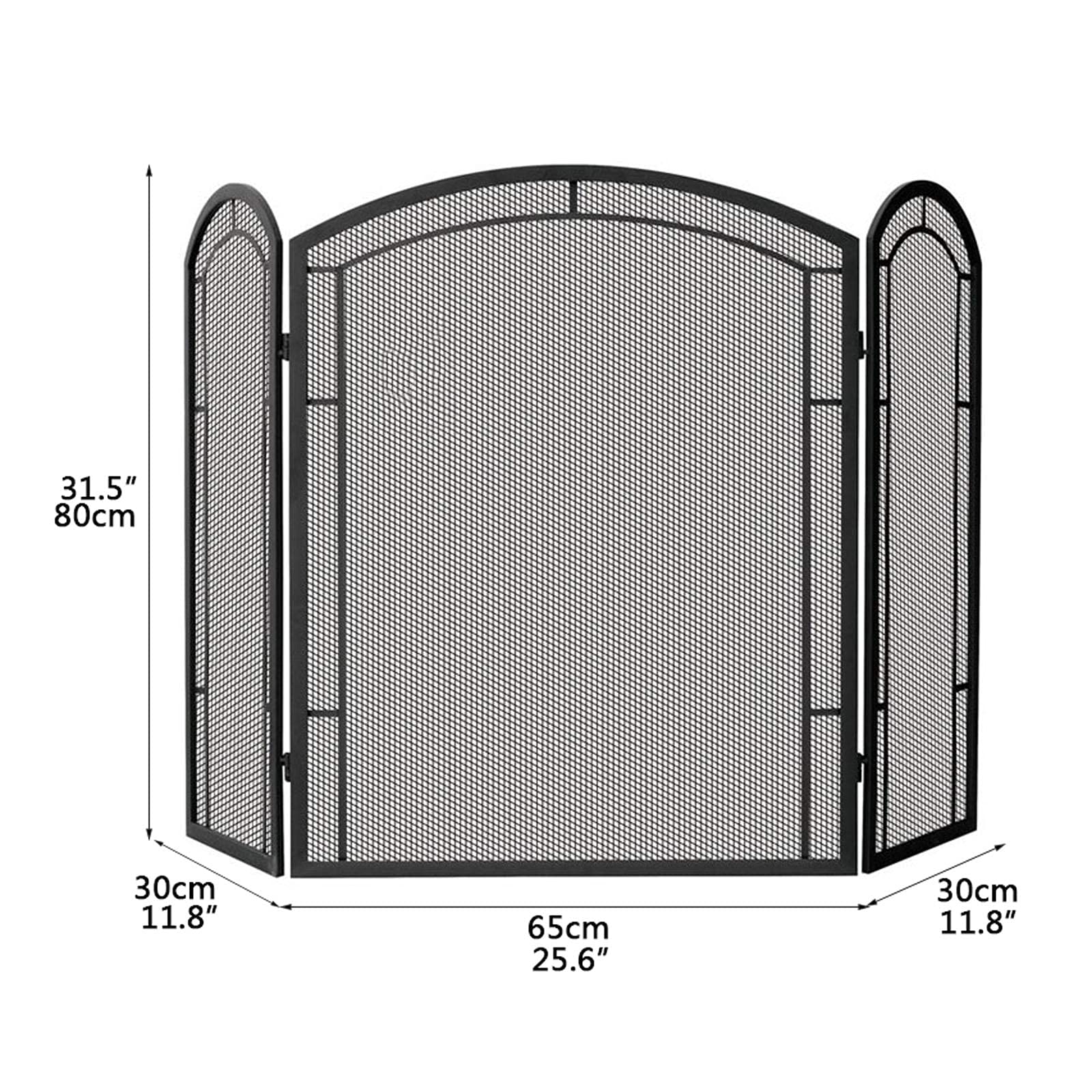 Parascintille Parascintille a 3 pannelli Parascintille con protezione ad arco di grandi dimensioni Rete decorativa in metallo per esterni in ferro Pannelli per camini in ferro battuto nero Copertura